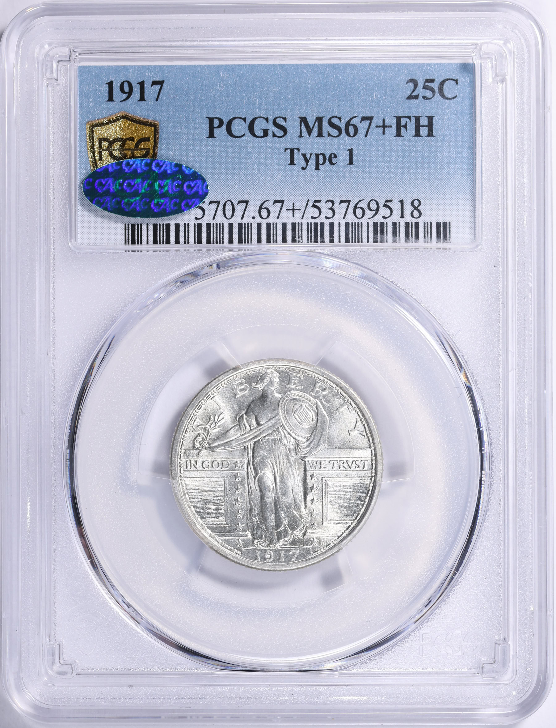 コレクション PCGS MS67 1917 Standing Liberty Quarter Type 1 PCGS MS-67+ FH (CAC Green