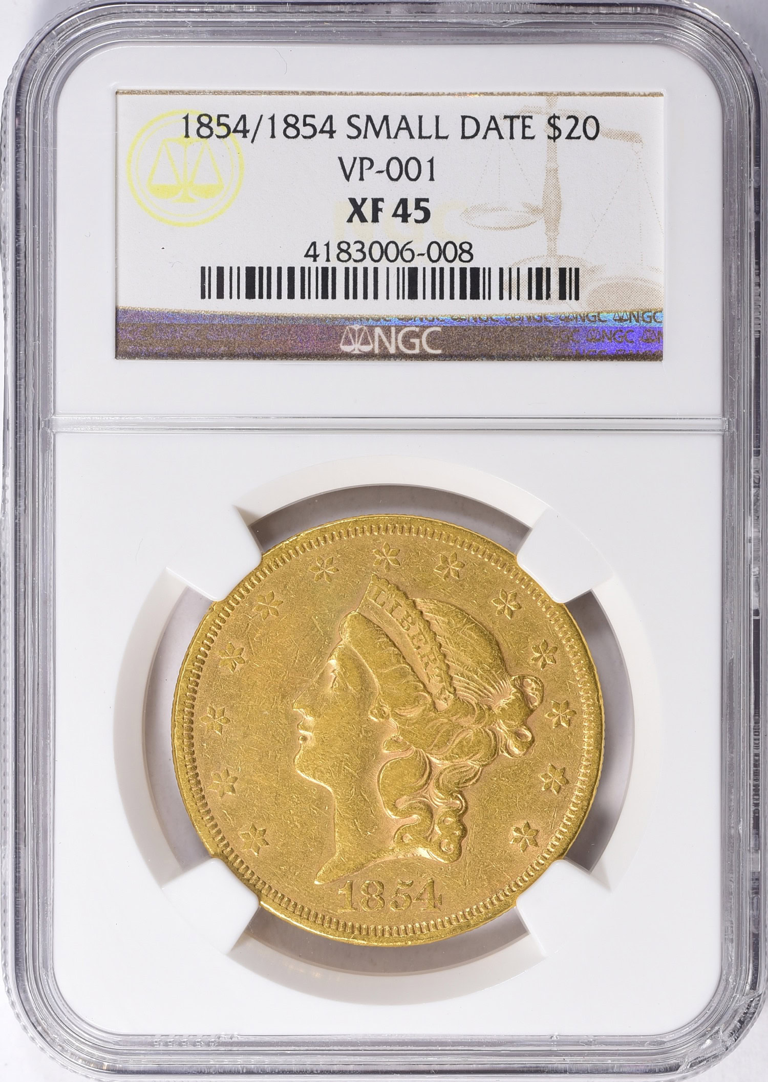 1854 Liberty Gold Double Eagle Small Date VP-001 NGC XF-45 (Item ...