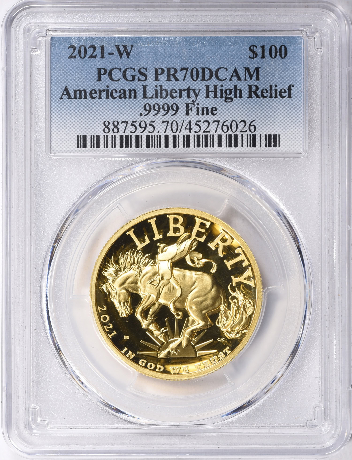 2021-W Gold $100 American Liberty High Relief PCGS Proof-70 DCAM