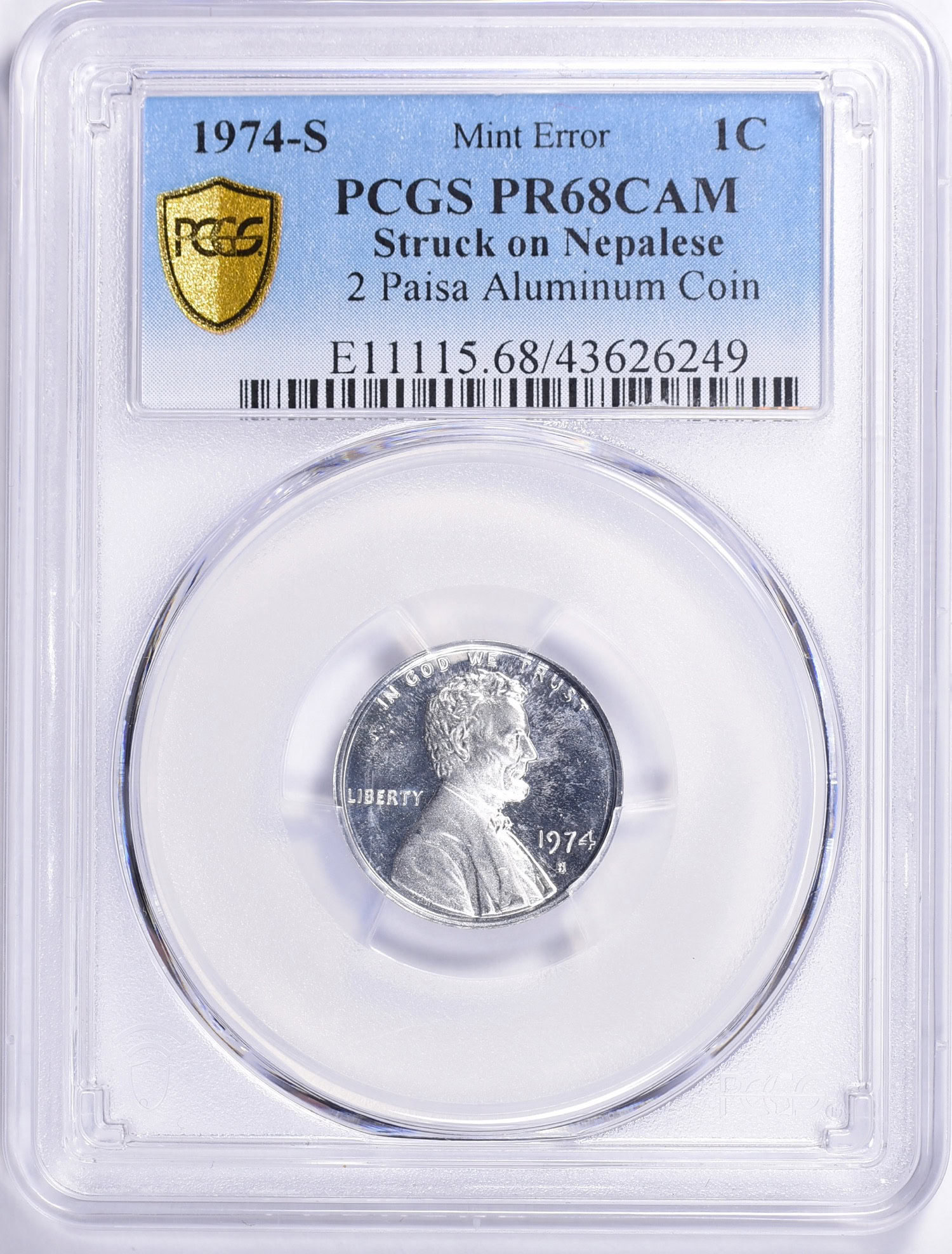1974-S Lincoln Cent Struck in Aluminum PCGS Proof-68 CAMEO (Red