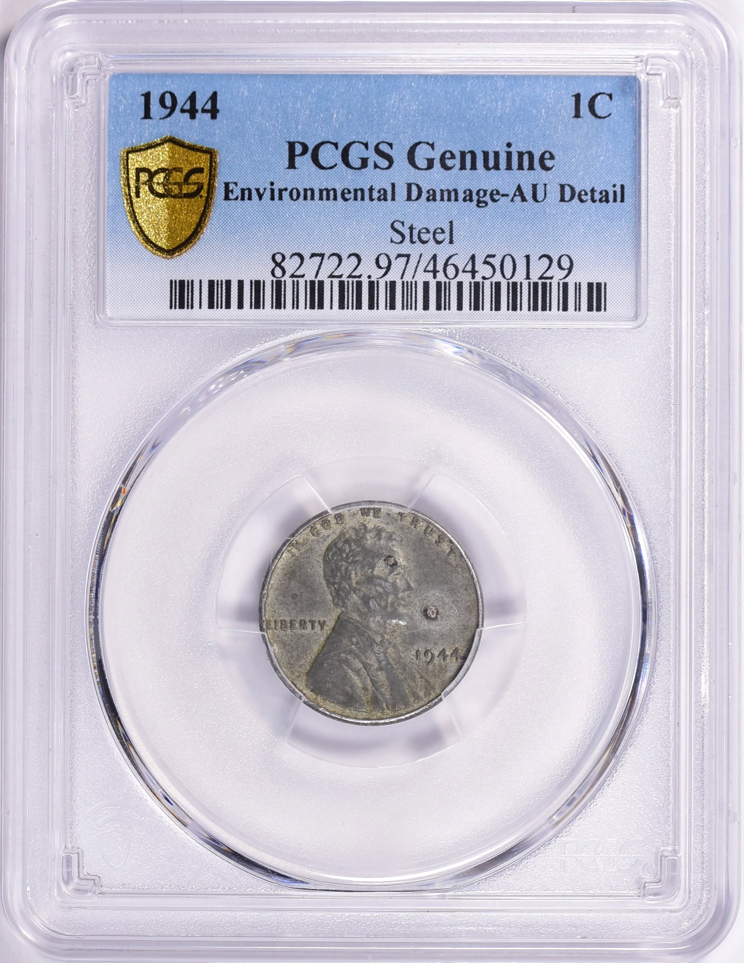 1944 Lincoln Cent Struck on Steel Cent Planchet PCGS Genuine AU Details ...