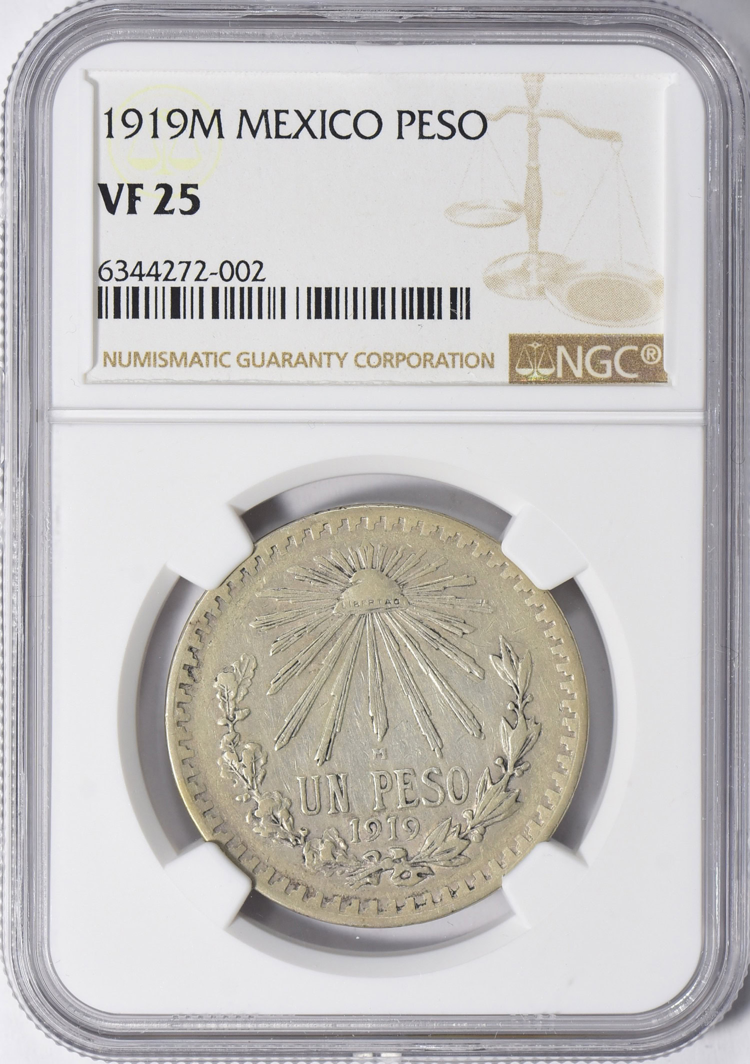 Mexico 1919M Silver Peso KM454 NGC VF25 (Item 1274583