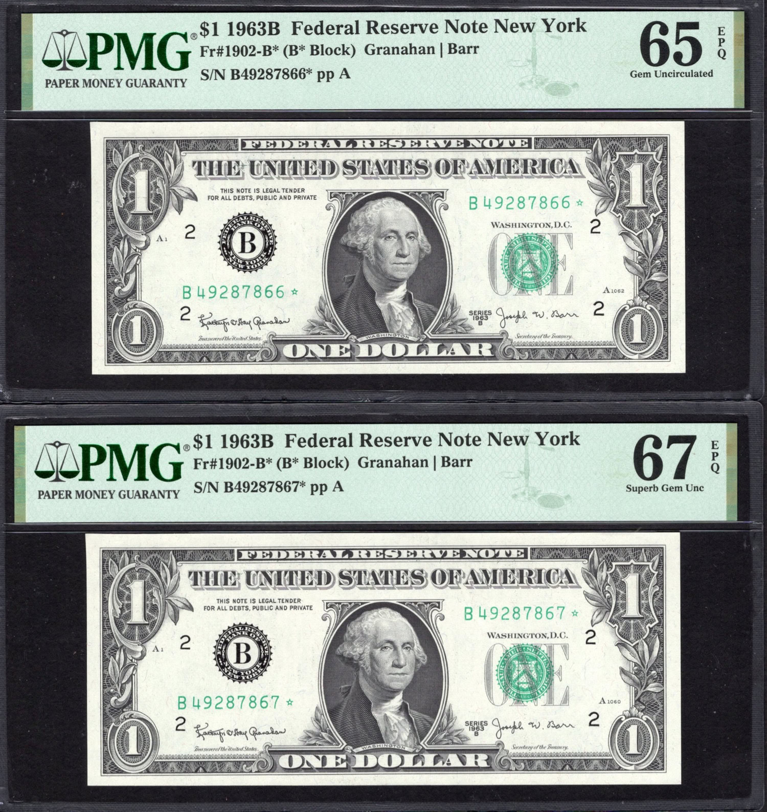 Fr. 1902B★ (B★ Block) 1963B 1 New York Federal Reserve Star Notes