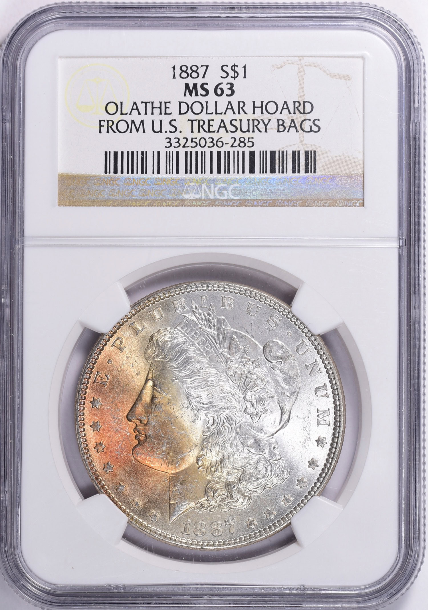 1887 Morgan Silver Dollar NGC MS-63 (Olathe Dollar Hoard) (Toned