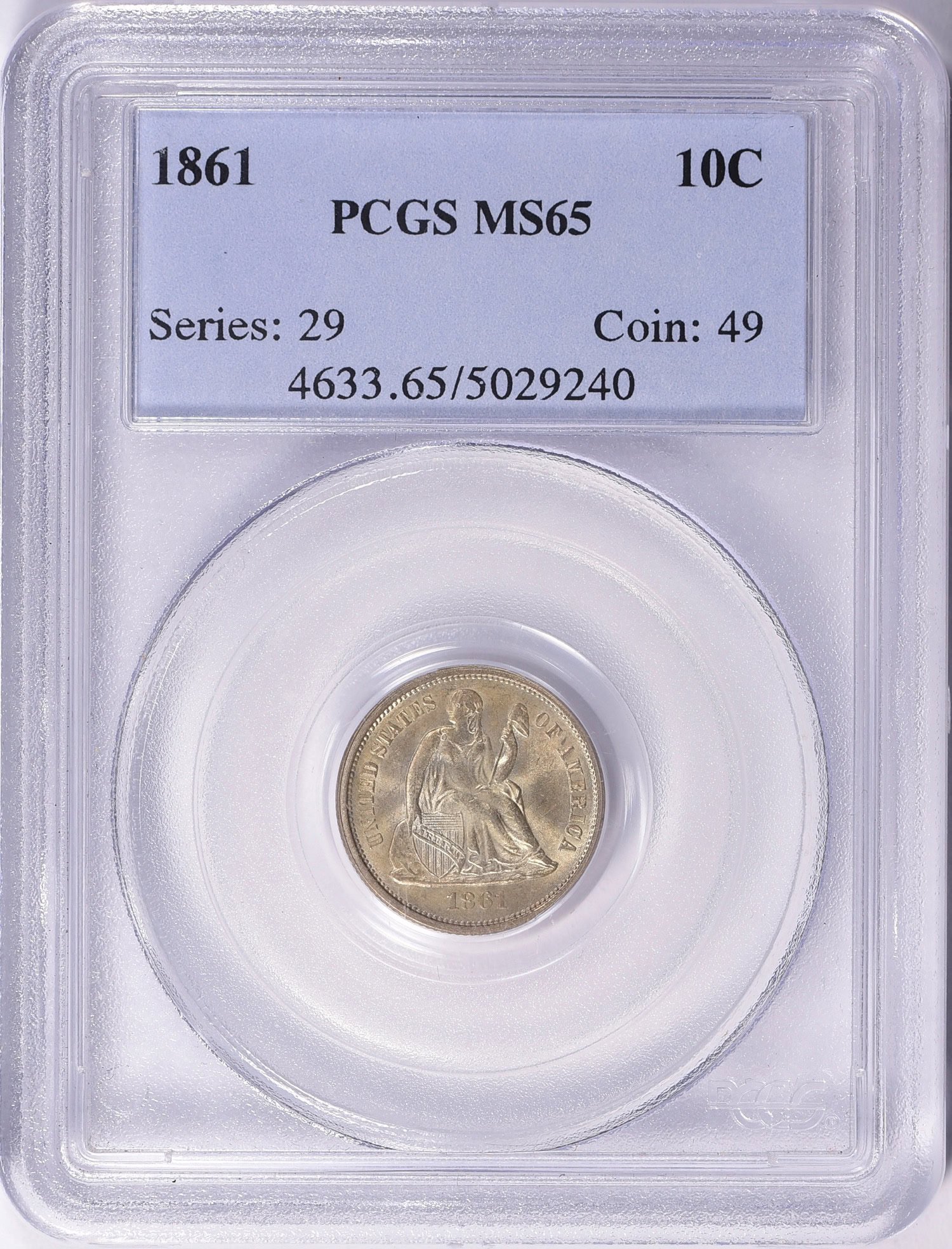 1861 Seated Liberty Dime PCGS MS-65 (Item 1294772