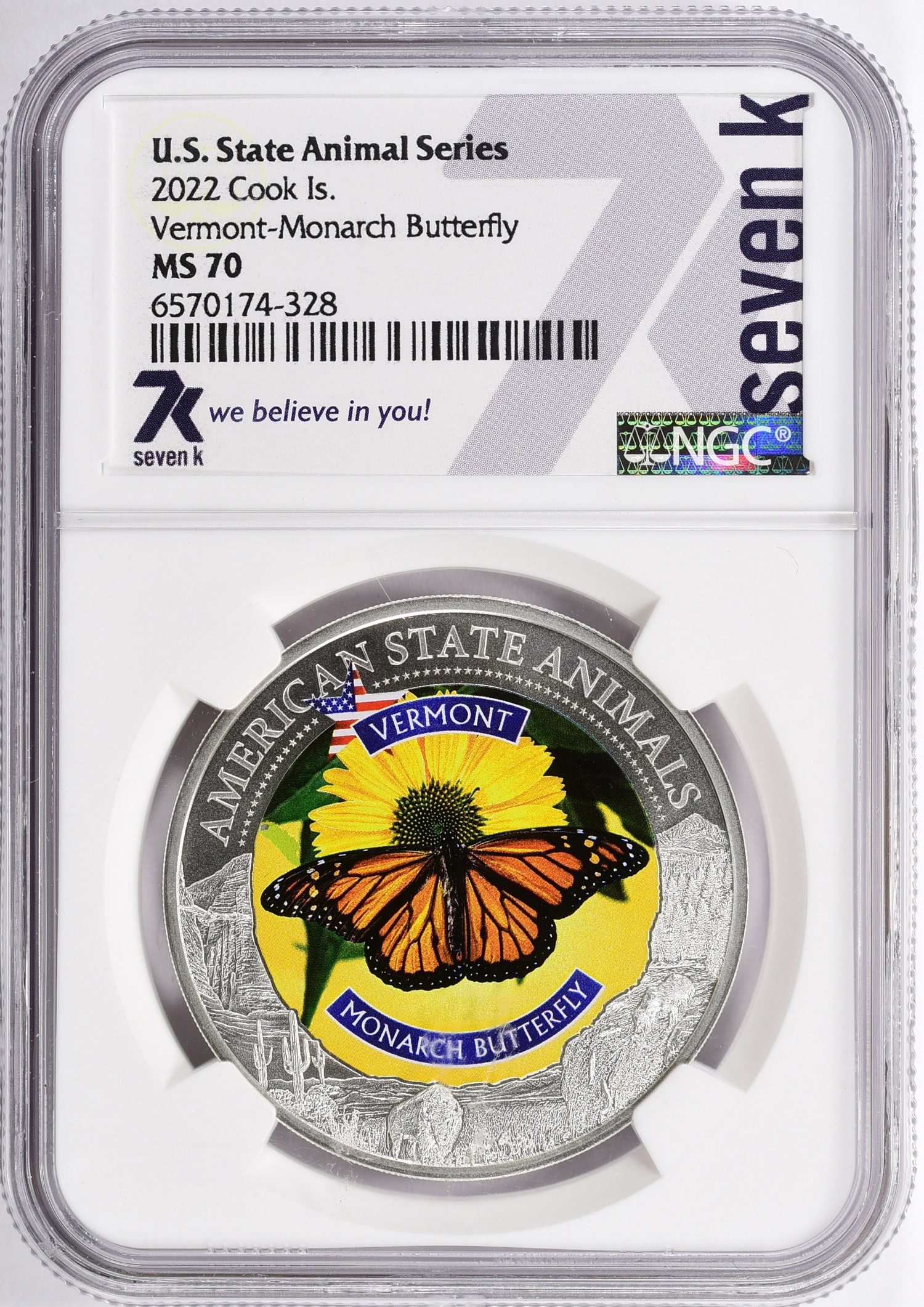 Cook Islands 2022 Colorized Silver $5 U.S. State Animals Series