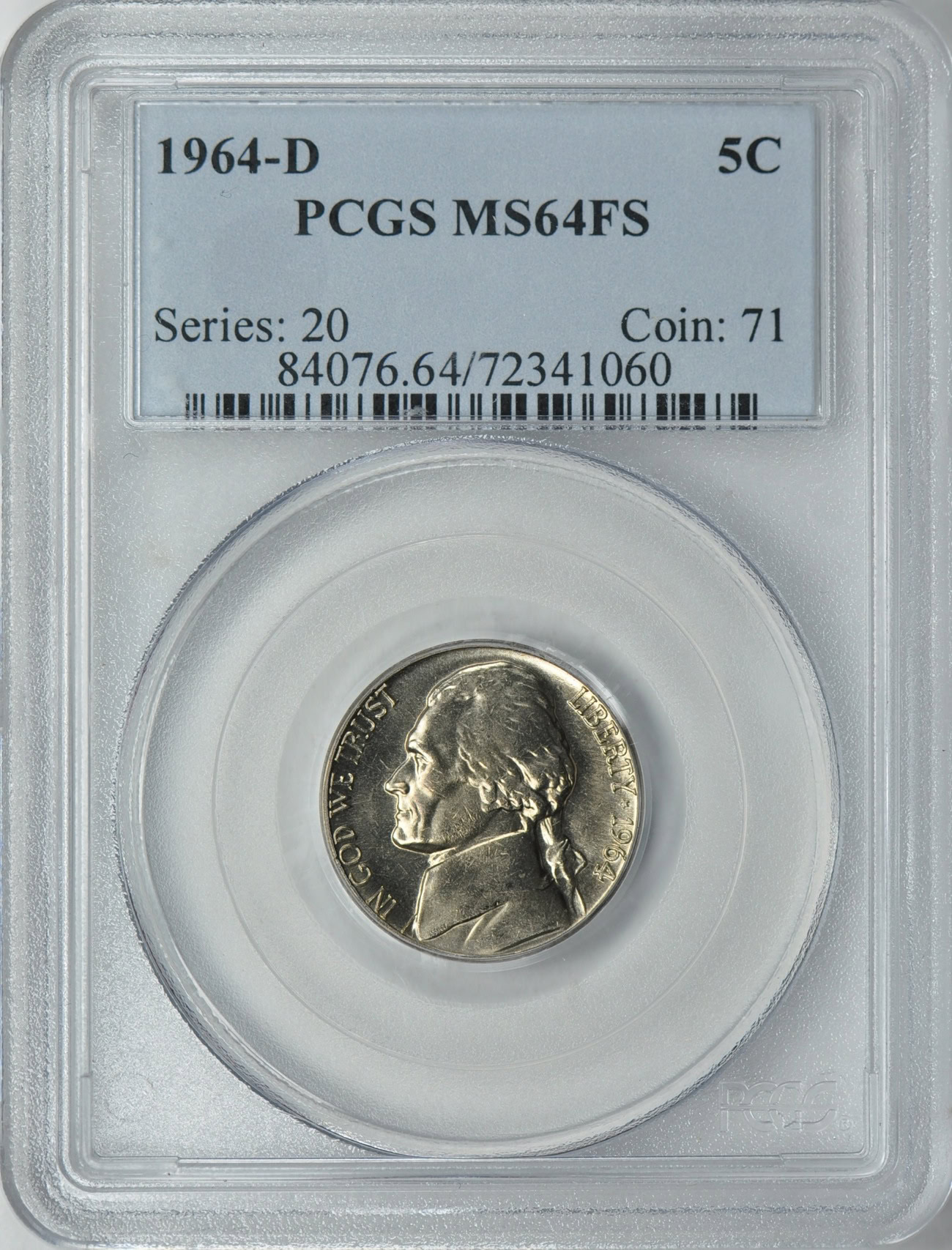 1964-D Jefferson Nickel PCGS MS-64 FS (Item 130381