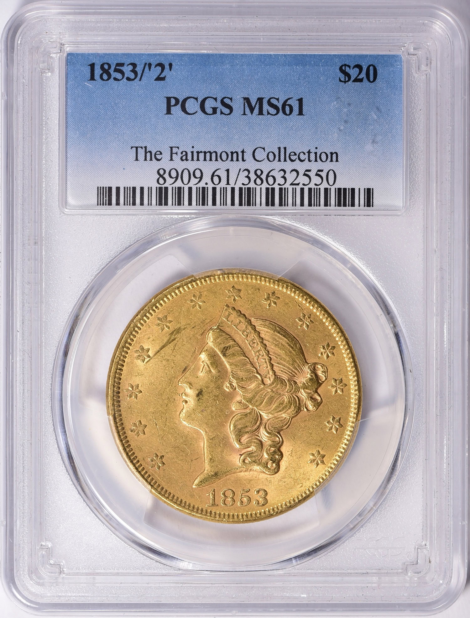 1853/2 Liberty Gold Double Eagle PCGS MS-61 (The Fairmont