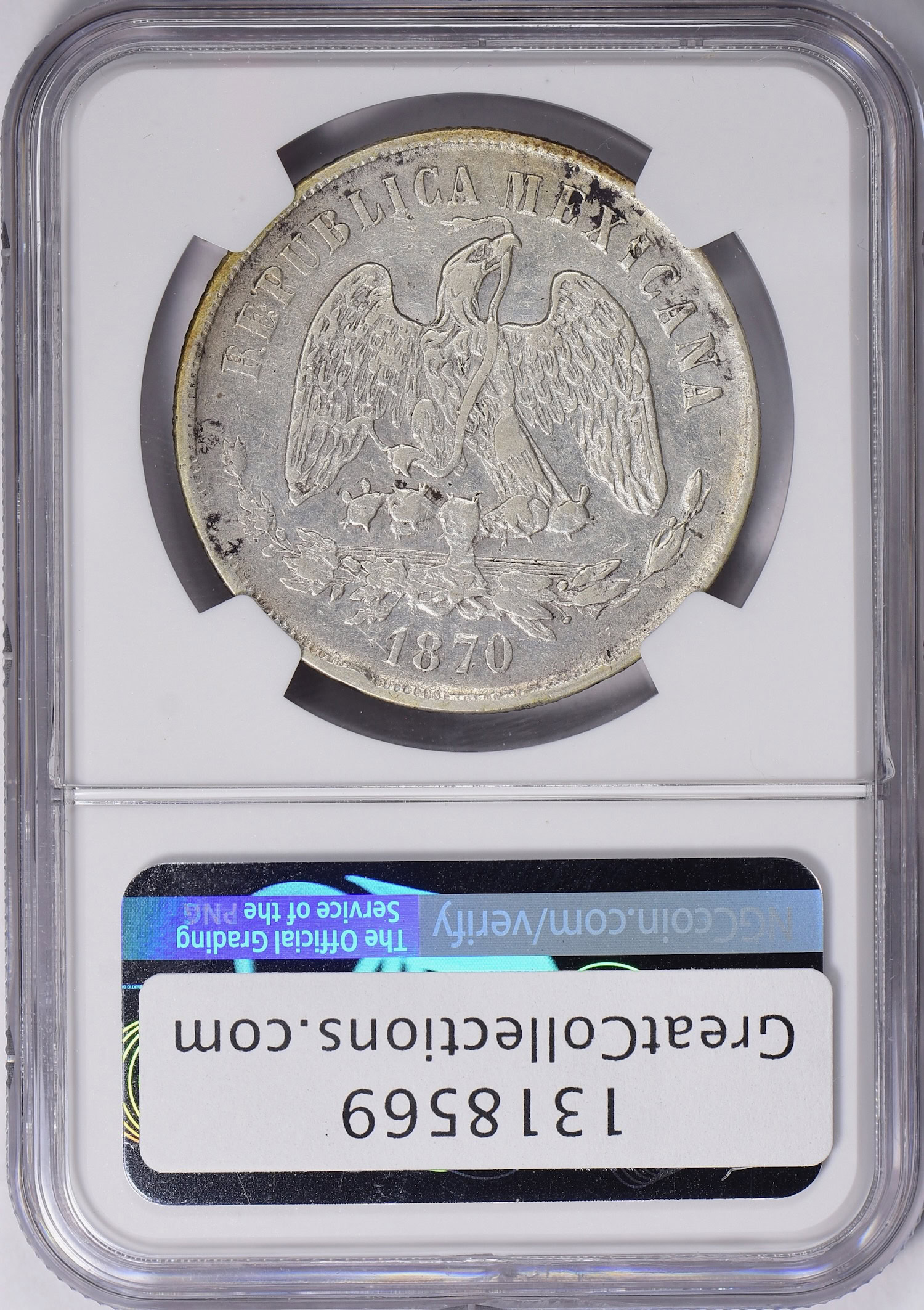 Mexico 1870Pi O Silver Peso KM408.7 NGC AU Details (Item 1318569