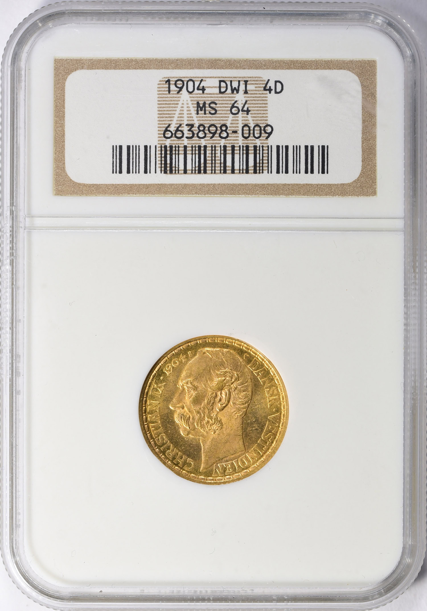 激レア ビンテージ トランプ ゴールドエッジ Danish West Indies 1904-P GJ Gold 4 Daler (20 Francs) KM-72 NGC MS