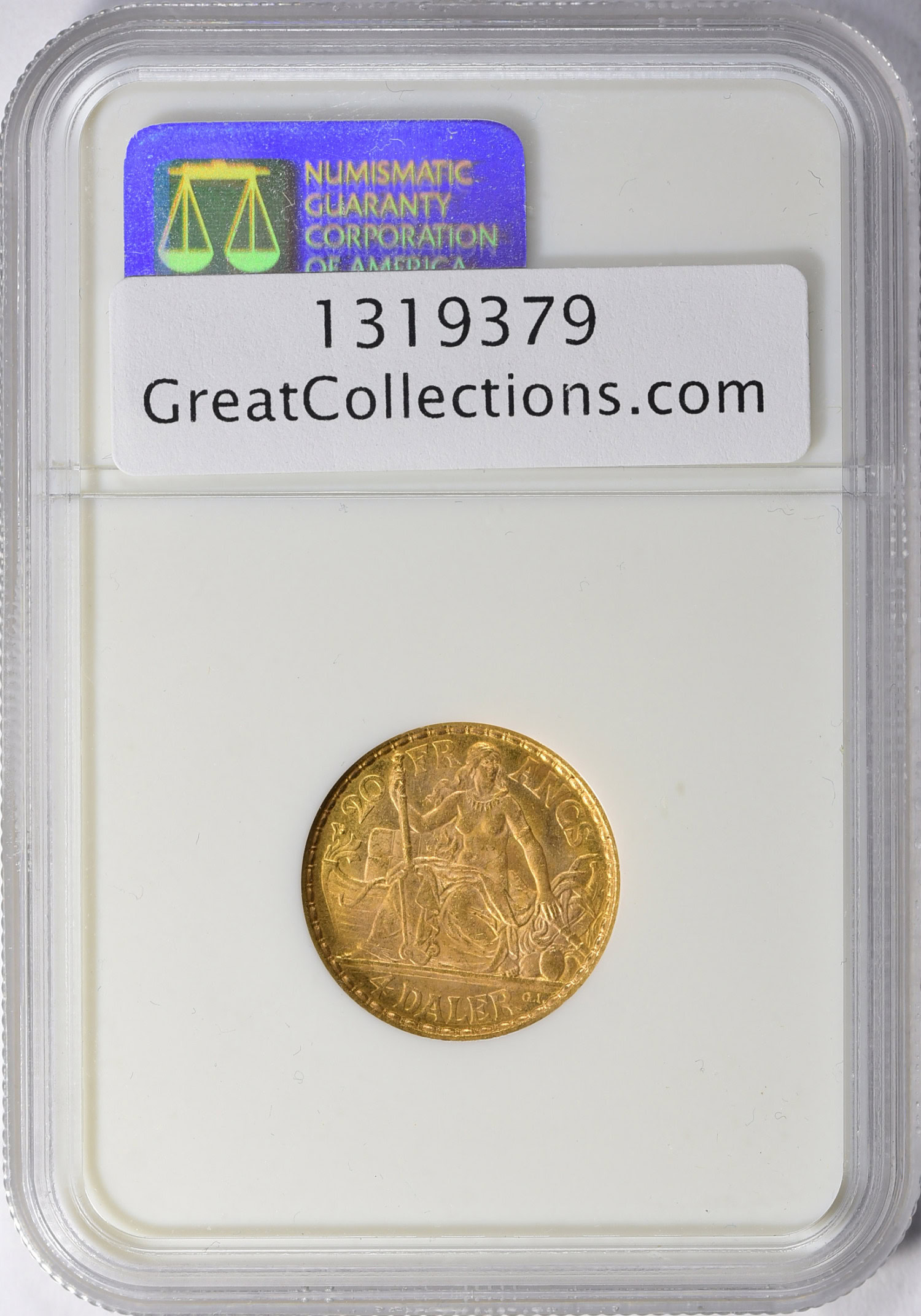 Danish West Indies 1904-P GJ Gold 4 Daler (20 Francs) KM-72 NGC MS