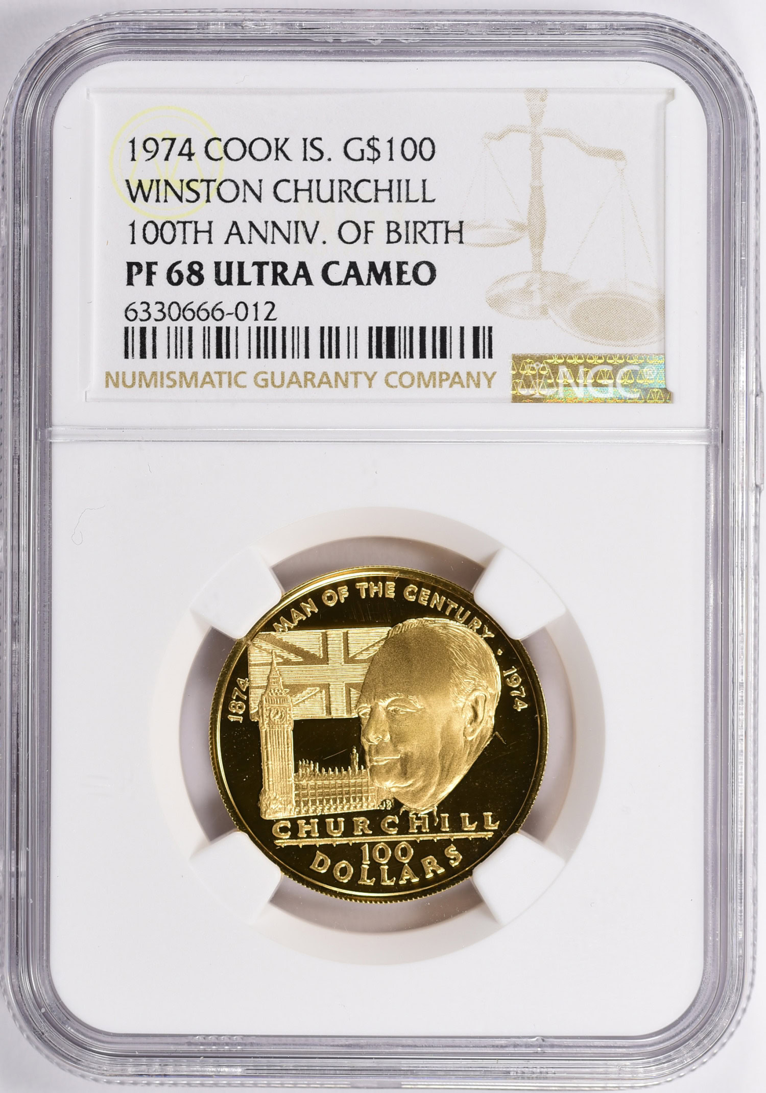 Cook Islands 1974 Gold $100 Birth of Winston Churchill Centennial 