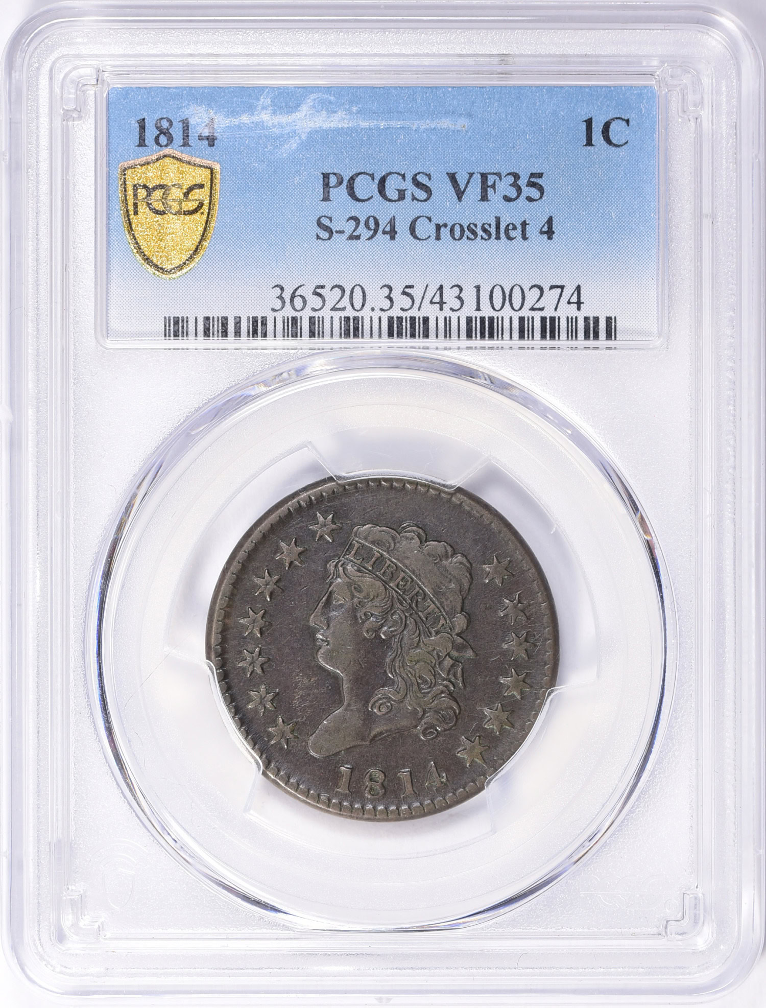 1814 Classic Cent S-294 Crosslet 4 PCGS VF-35 BN (Item 1331317 ...