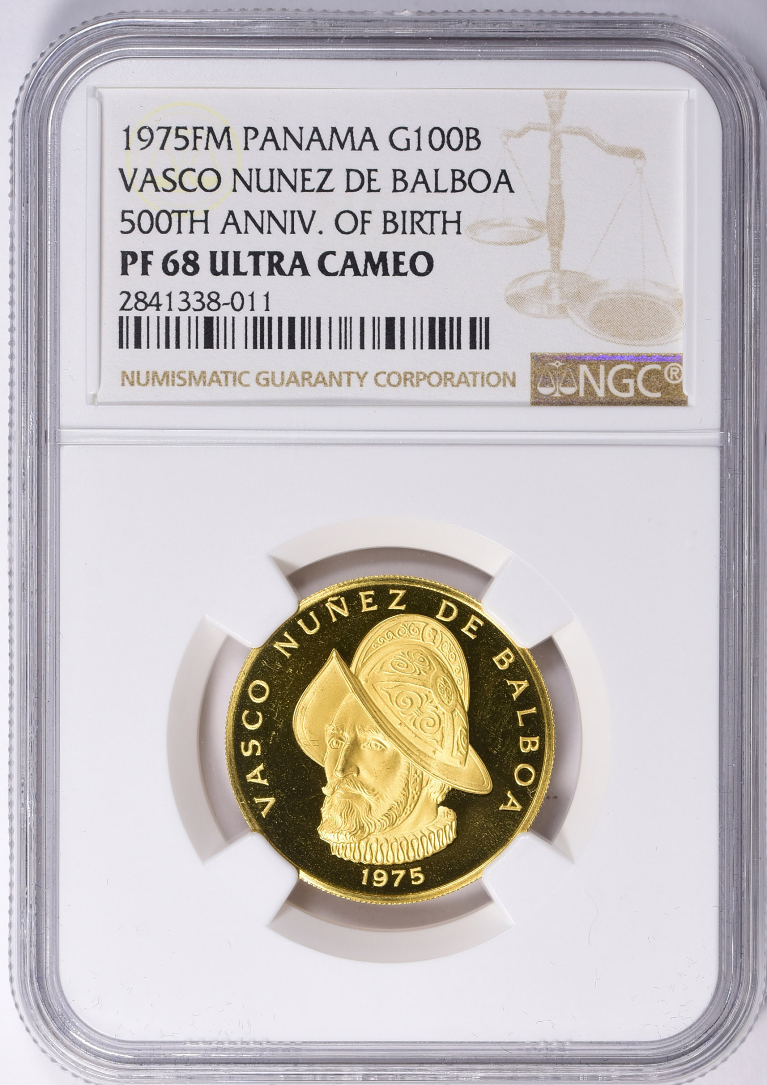 Panama 1975-FM Gold 100 Balboas 500th Anniversary of Vasco Nunez de ...