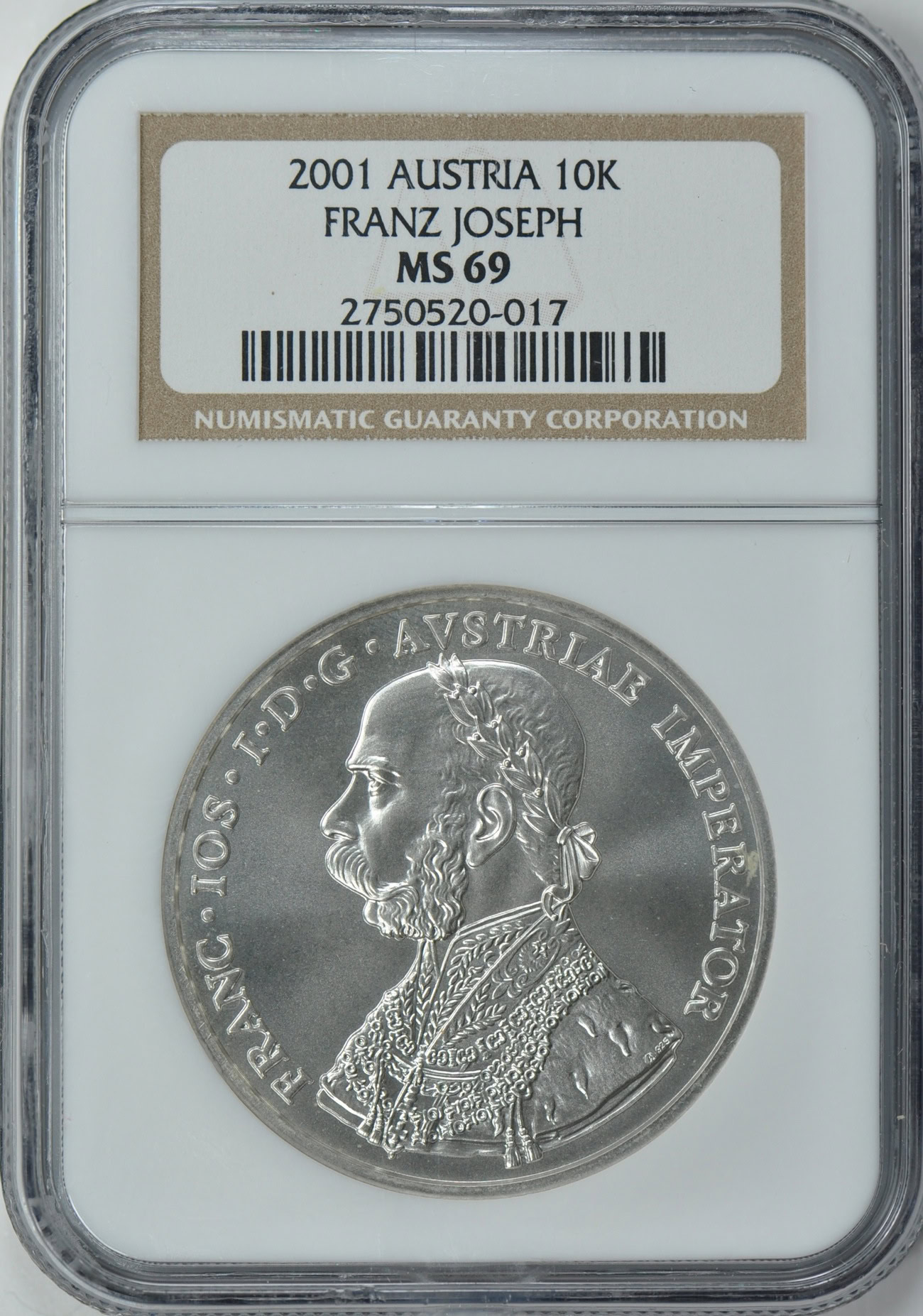 Austria 2001 Silver 10 Kreuzer Franz Joseph NGC MS-69 | NGC Cert