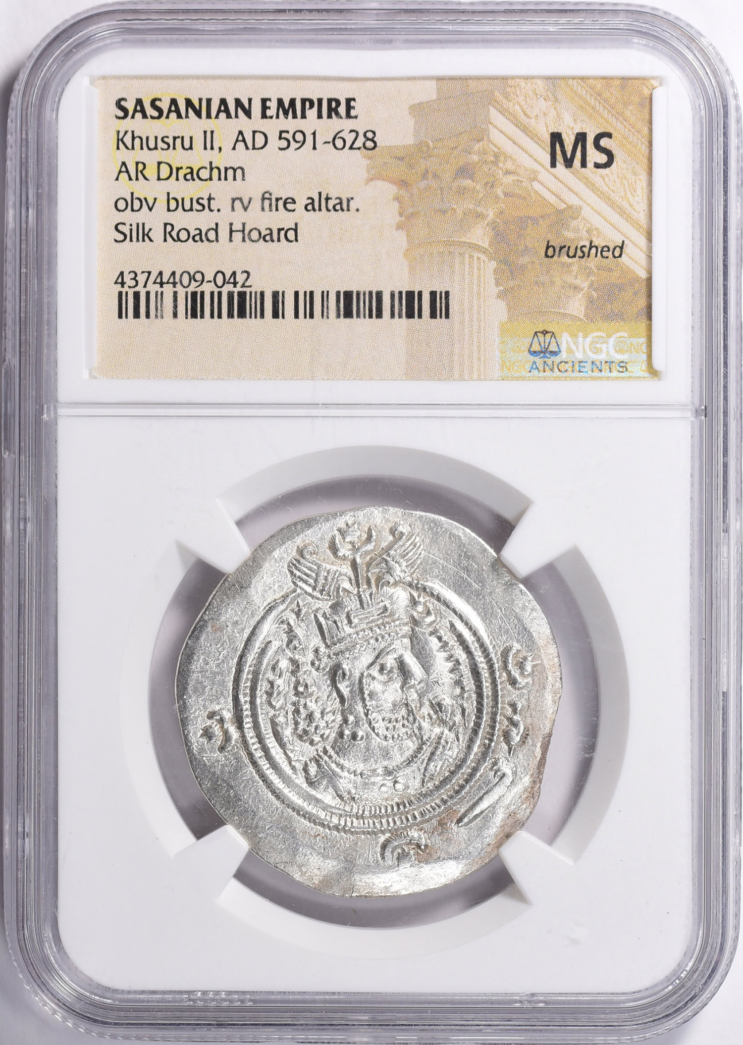 aoi　Saqina Ancient Sasanian Empire, Khusru II (A.D. 591-628) AR Drachm NGC MS