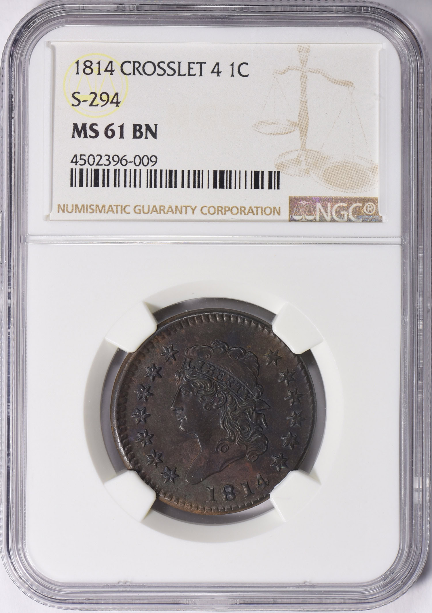 1814 Classic Cent Crosslet 4 S-294 NGC MS-61 BN (Item 1337330 ...