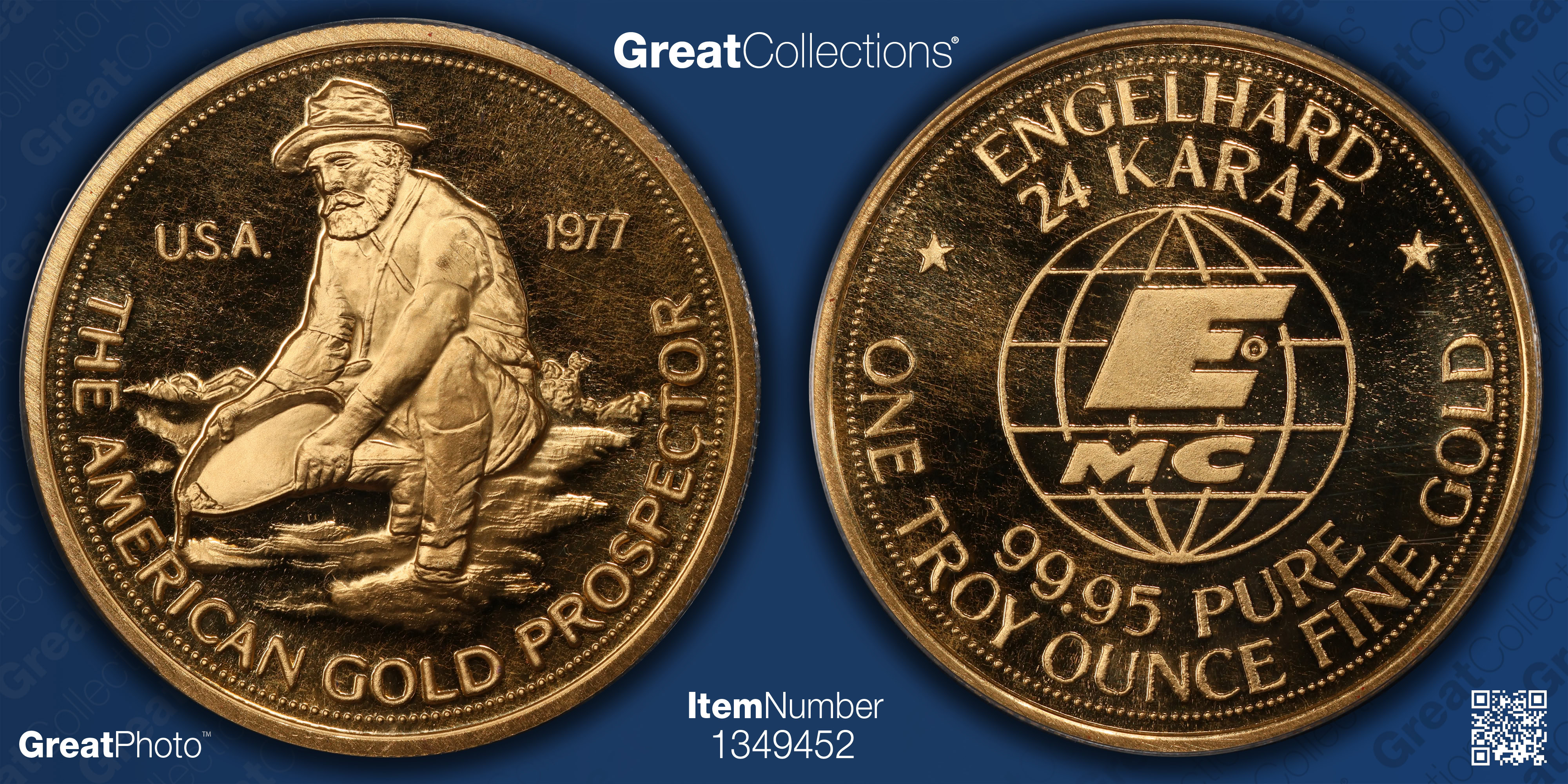 1977 1 Oz. The American Gold Prospector Engelhard Medal ANACS