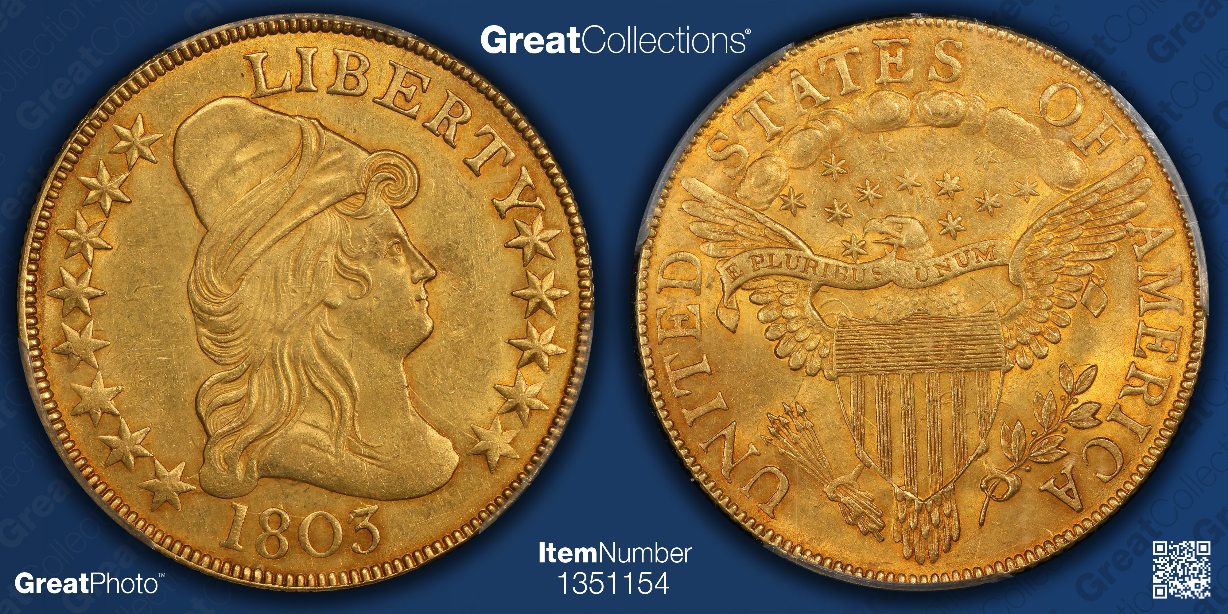 1803 Capped Bust Gold Eagle BD-3 Small Stars Reverse PCGS MS-63 (Gold ...