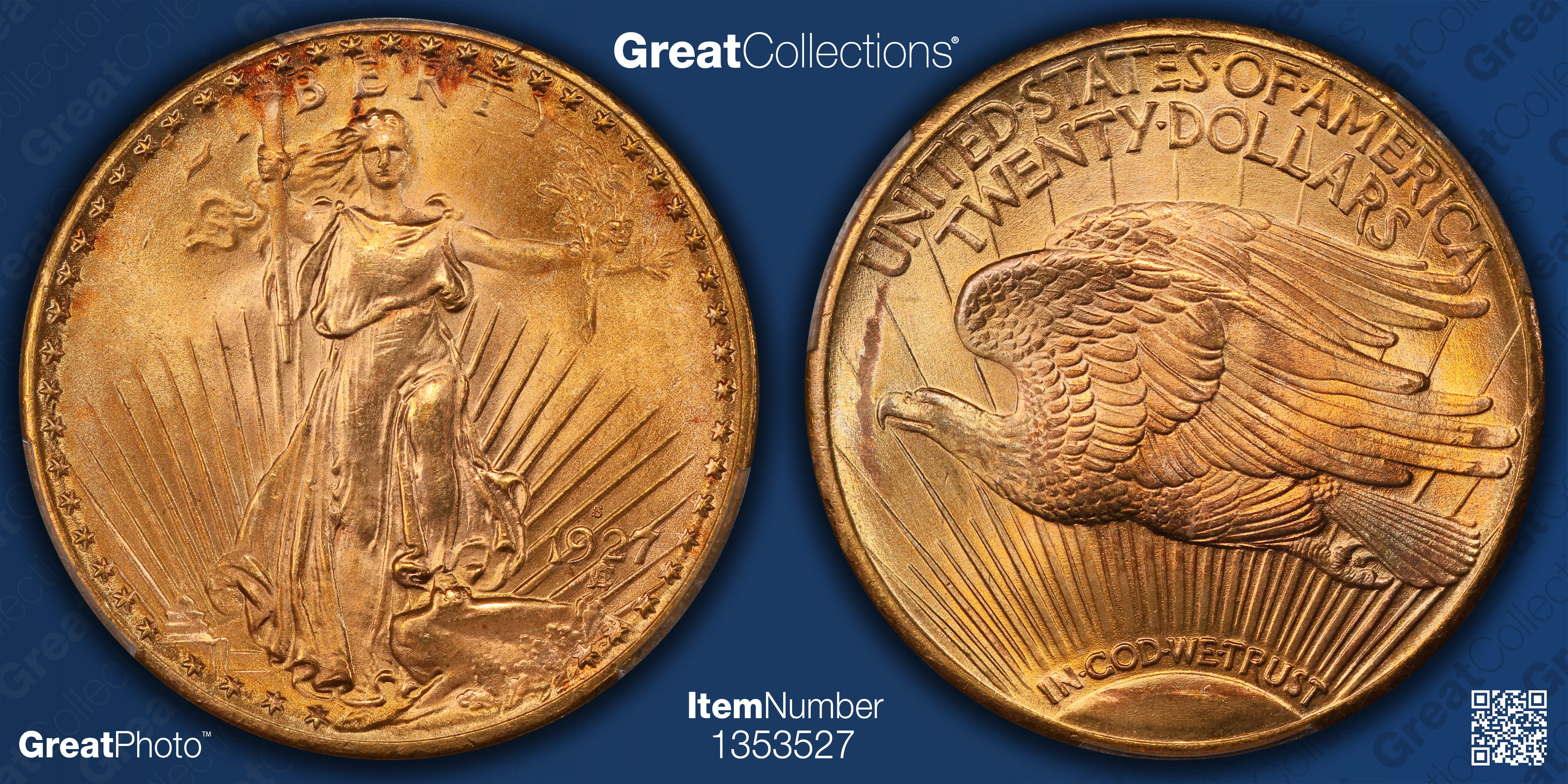 1927-S Saint-Gaudens Gold Double Eagle PCGS MS-66 (Ex. Simpson