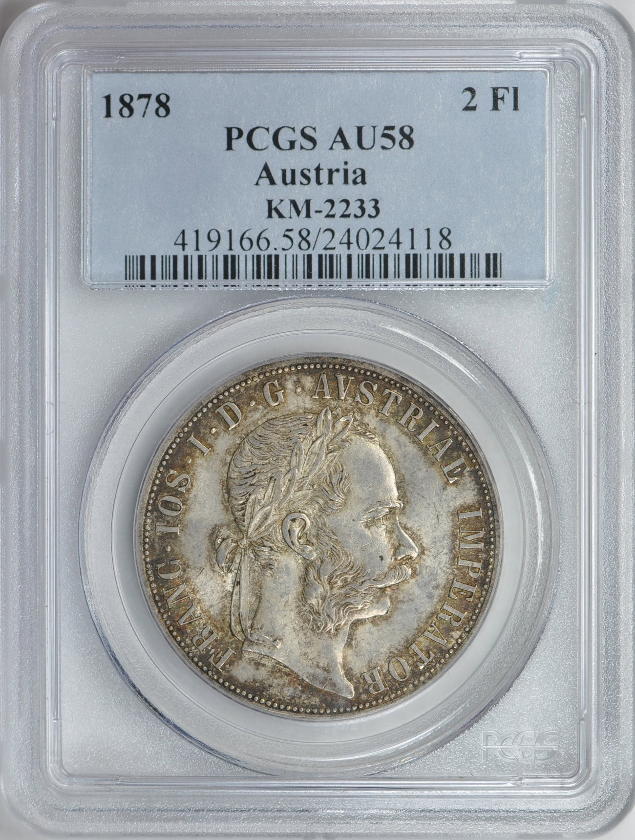 Austria 1878 Silver 2 Florin KM-2233 PCGS AU-58 (Item 135466