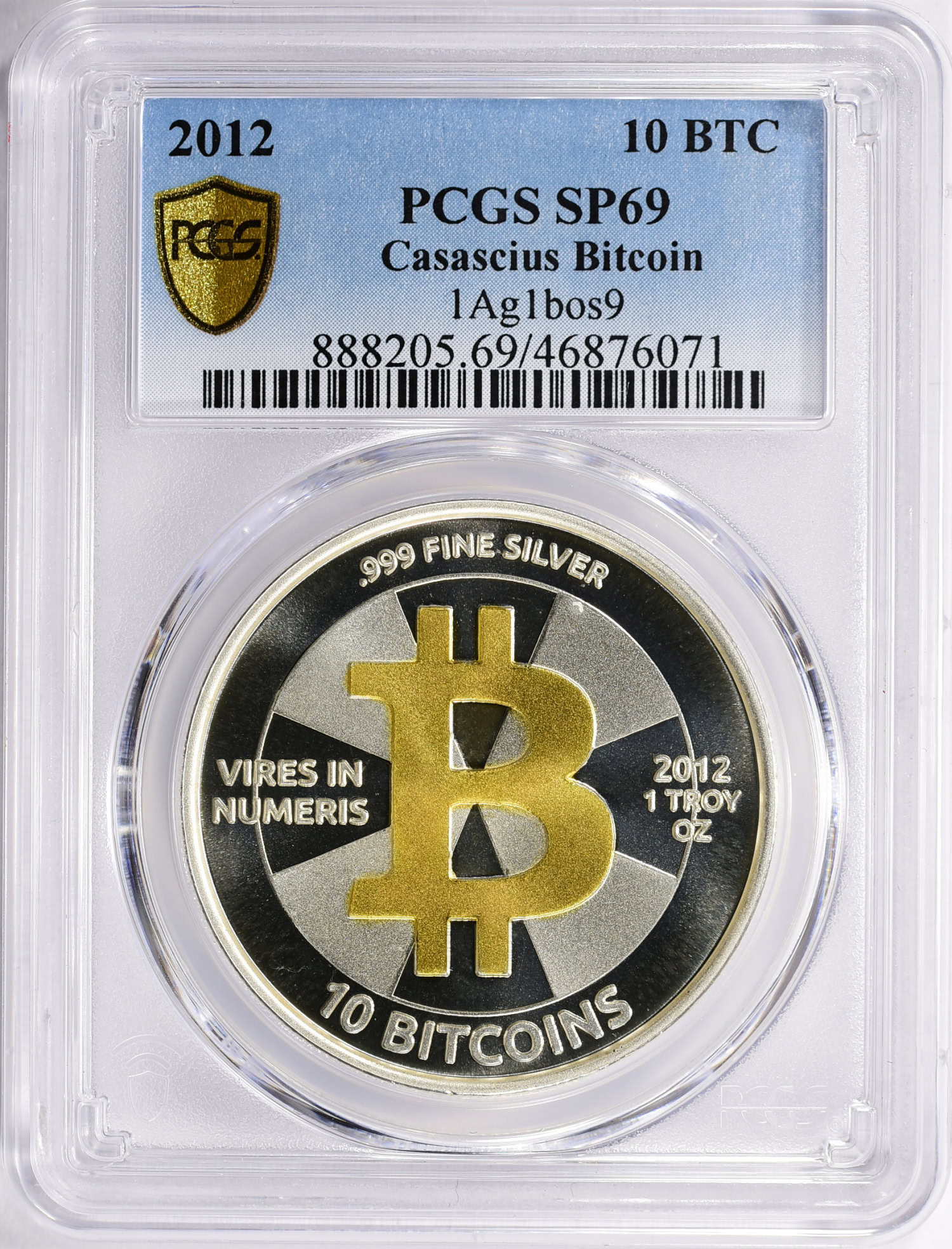 2012 10 BTC Casascius Bitcoin Silver Coin PCGS SP-69 (Item 1367702) |  GreatCollections Coin Auctions