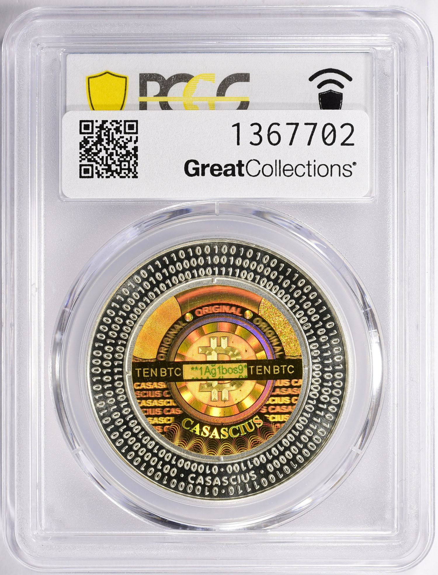 2012 10 BTC Casascius Bitcoin Silver Coin PCGS SP-69 (Item 1367702