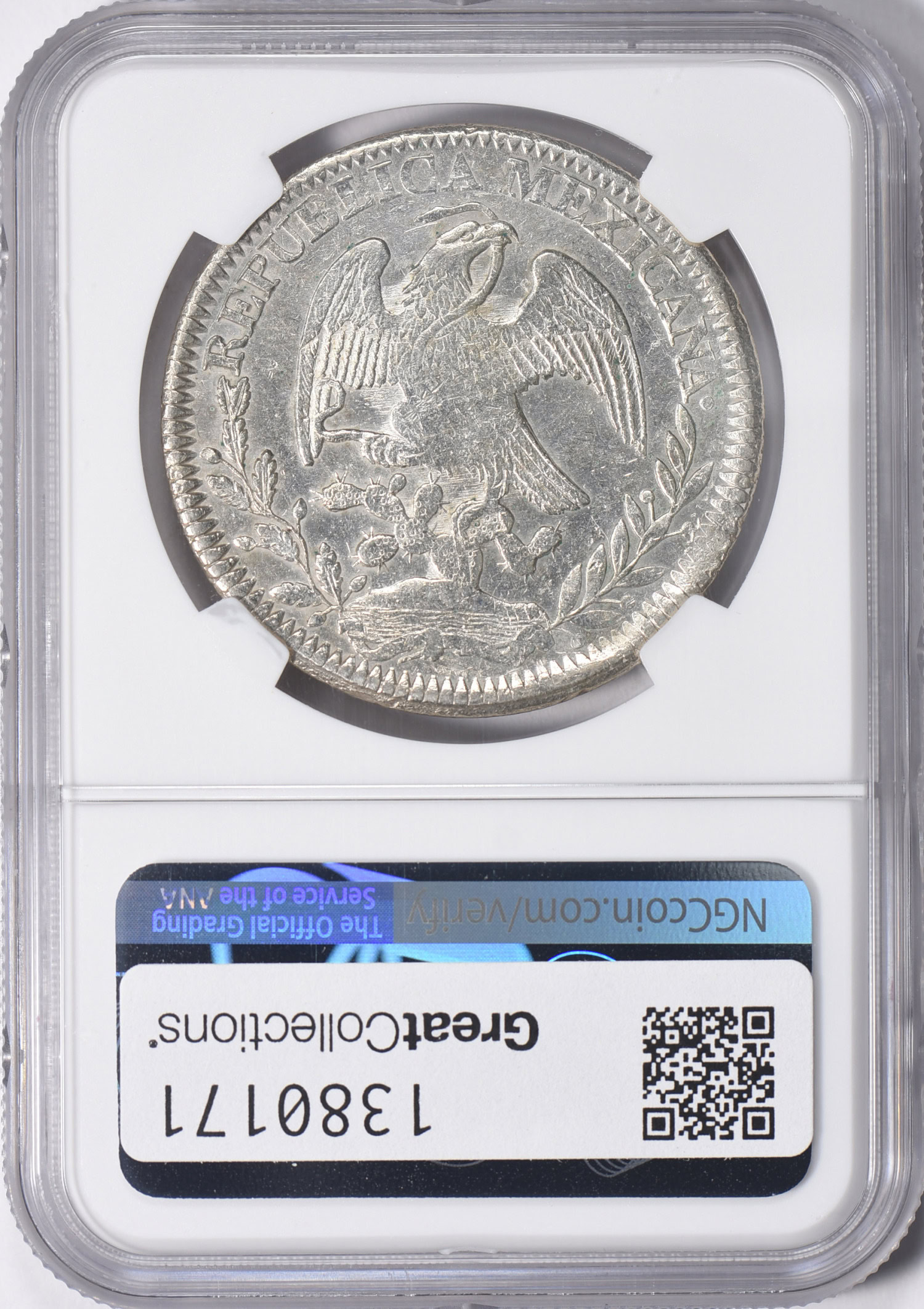 Mexico 1843Zs OM Silver 8 Reales KM377.13 NGC AU Details (Item