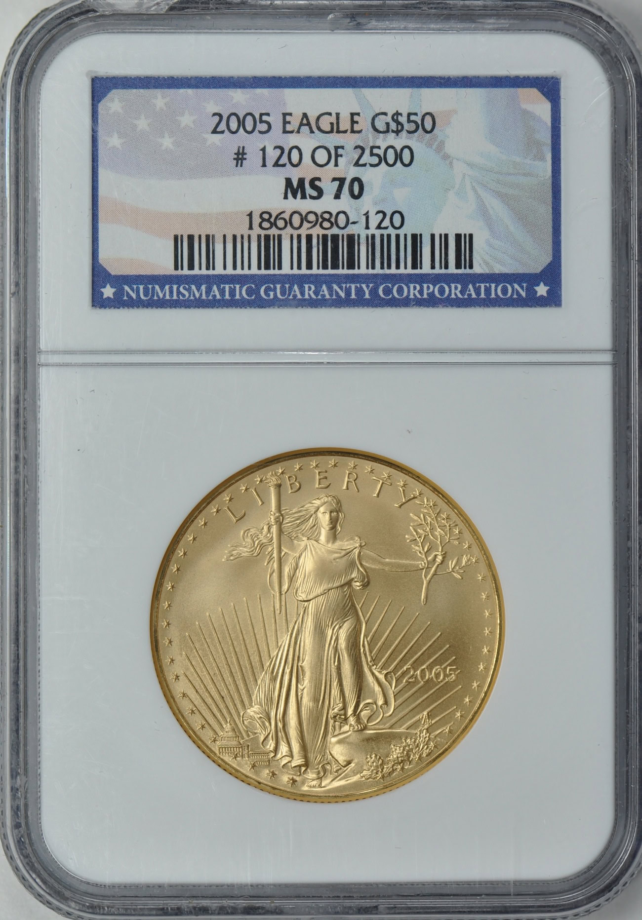 2005 $50 One-Ounce Gold American Eagle NGC MS-70 (Item 138173