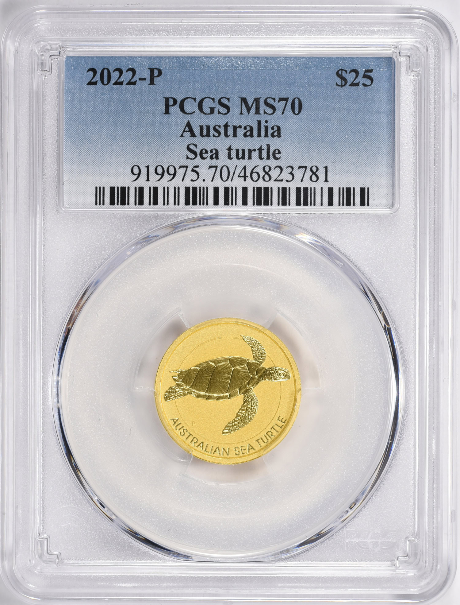 Australia 2022-P Gold $25 Sea Turtle PCGS MS-70 (AGW = 0.2497 oz.) | PCGS  Cert #46823781 | GreatCollections Coin Auctions Item #1383413