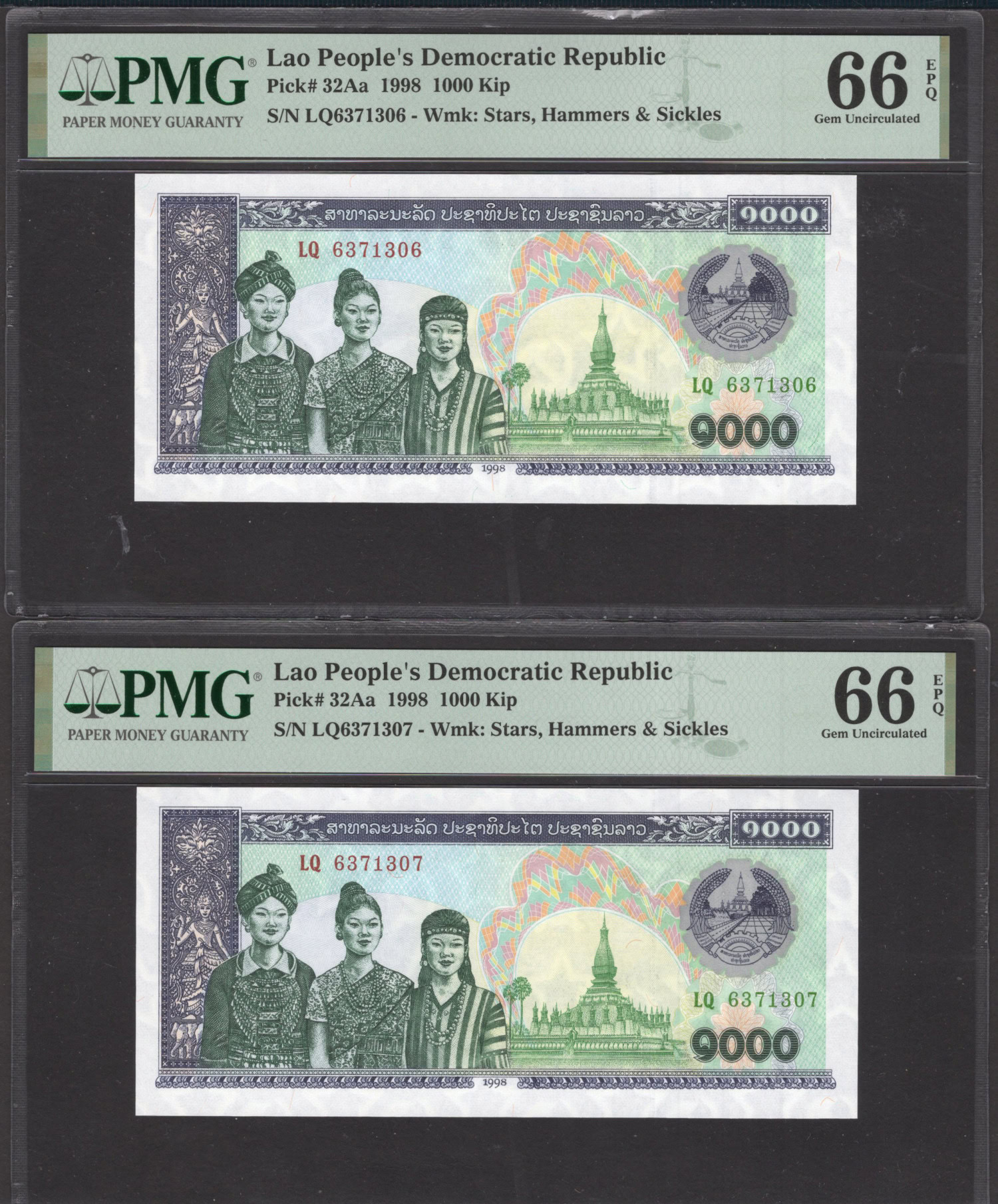 Republic Notes Laos 1998 1,000 Kip People's Democratic Republic Notes Sequential ...