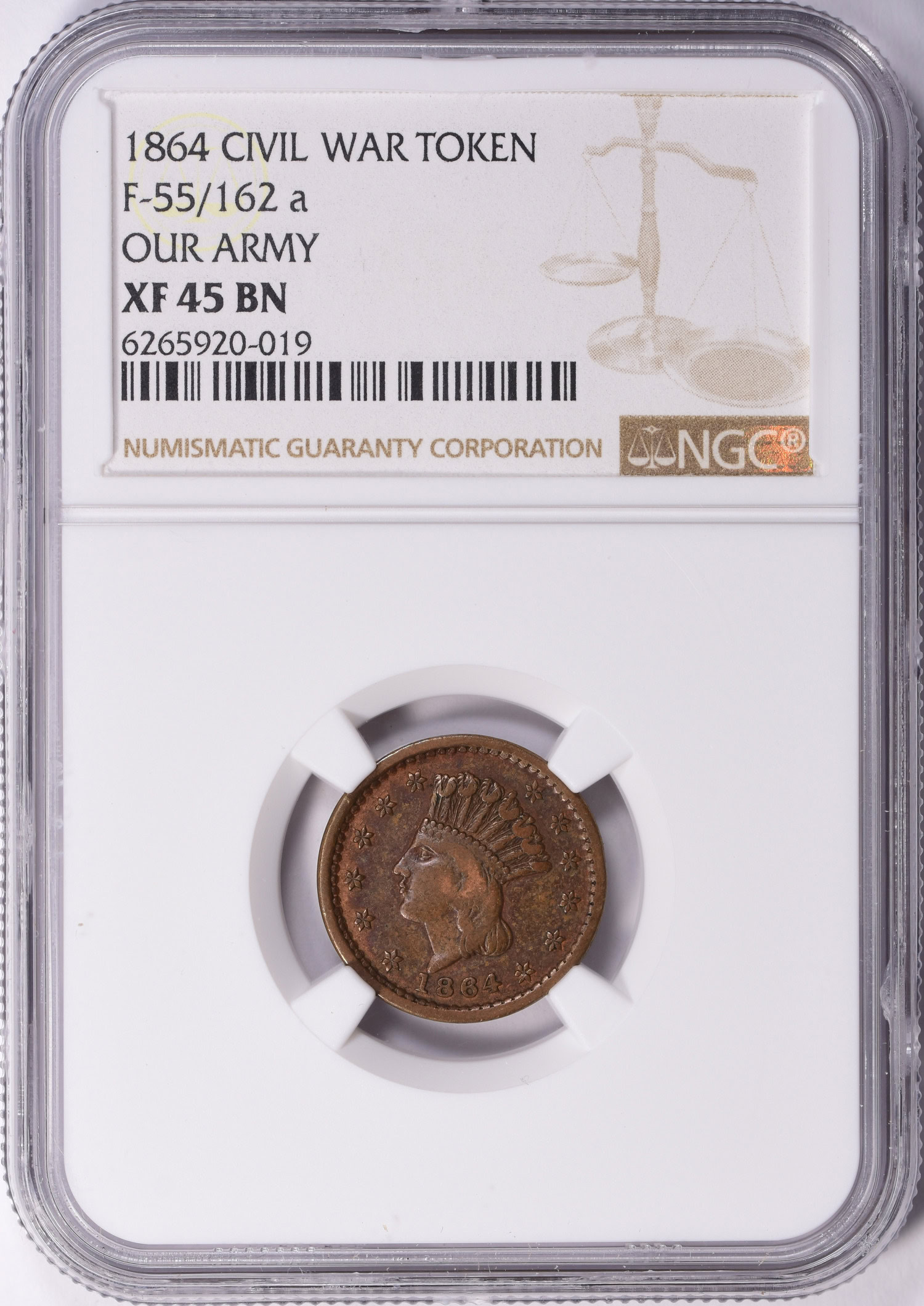 1864 Our Army Civil War Token F-55/162a NGC XF-45 BN (Item 1404640 ...
