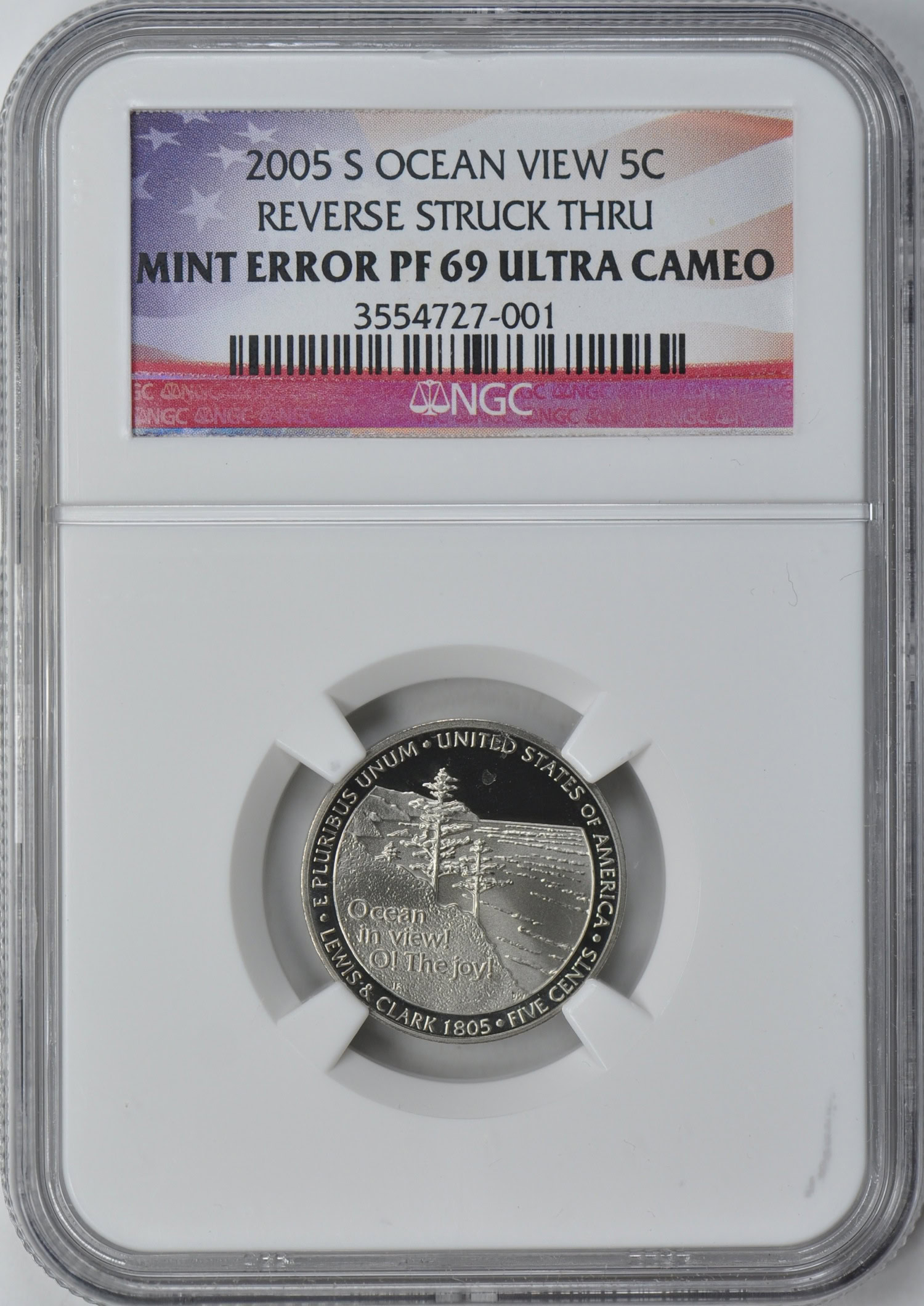 Mint Error 2005-S Jefferson Nickel Ocean in View Reverse Struck