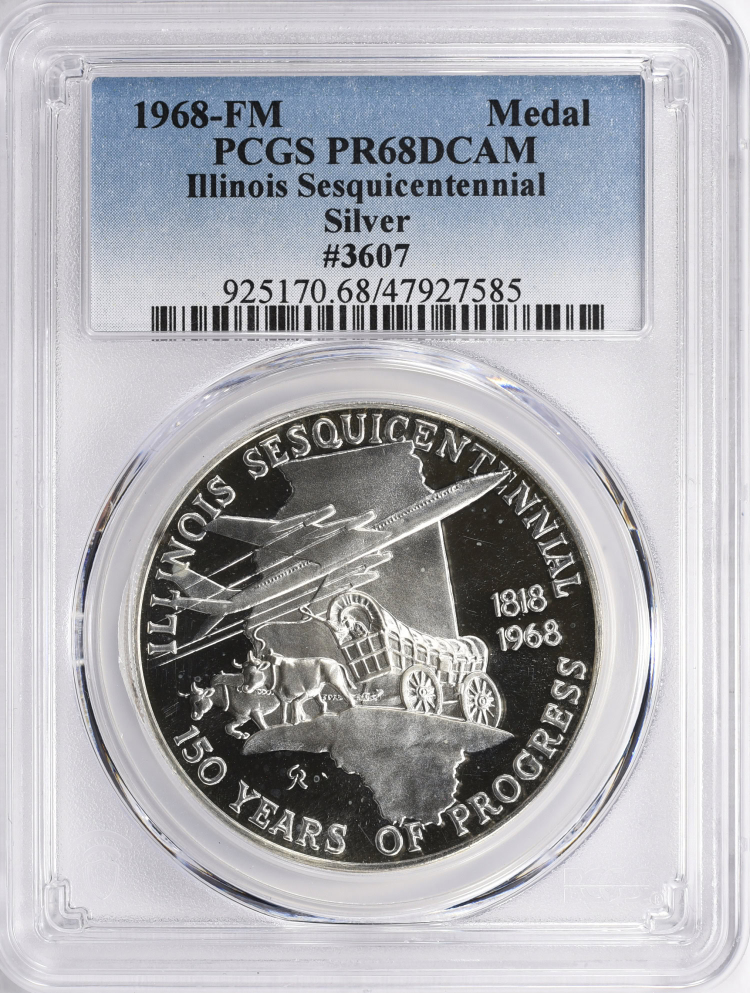 1968-FM Silver Illinois Sesquicentennial Medal PCGS Proof-68 DCAM