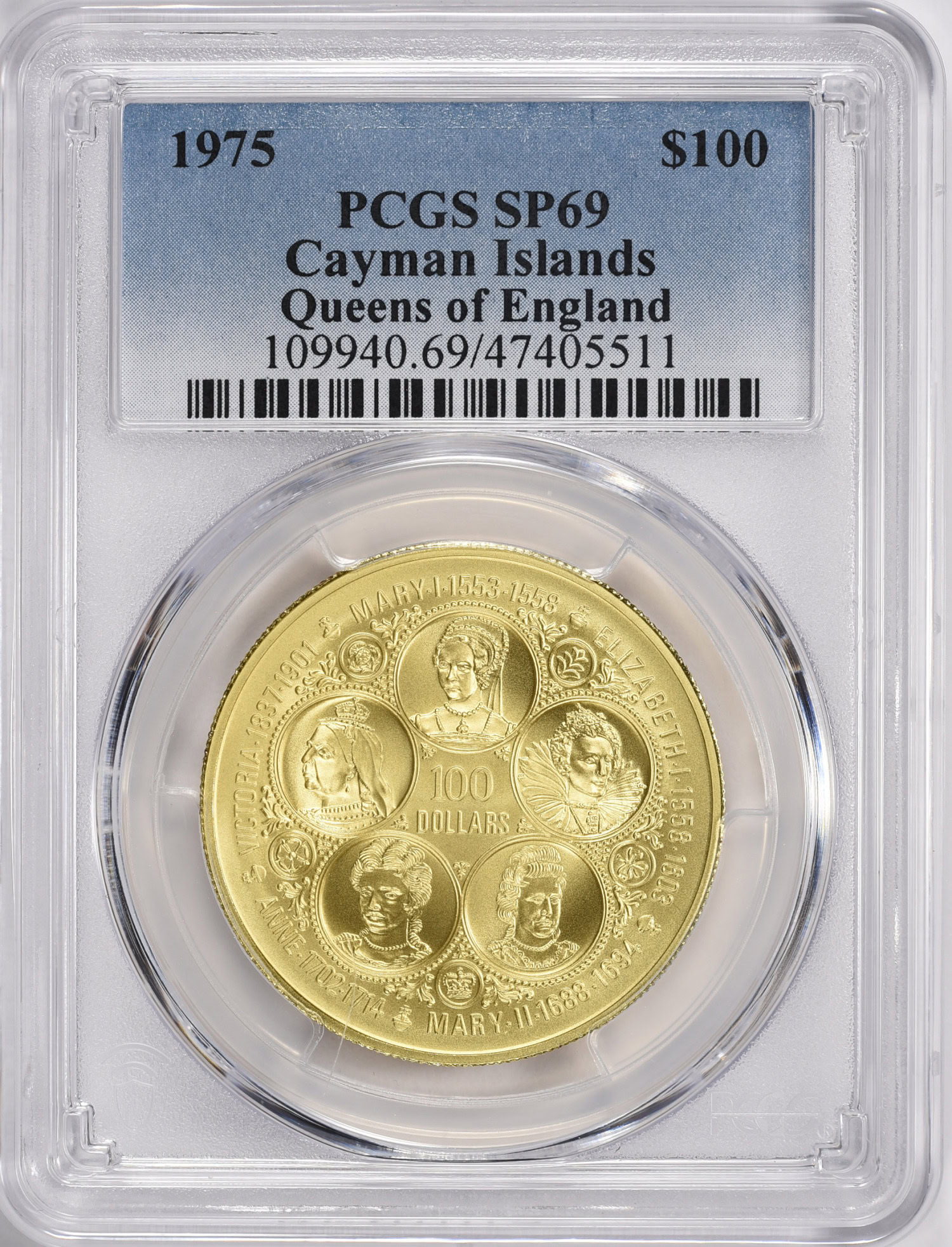 Cayman Islands 1975 Gold $100 Five Sovereign Queens of England