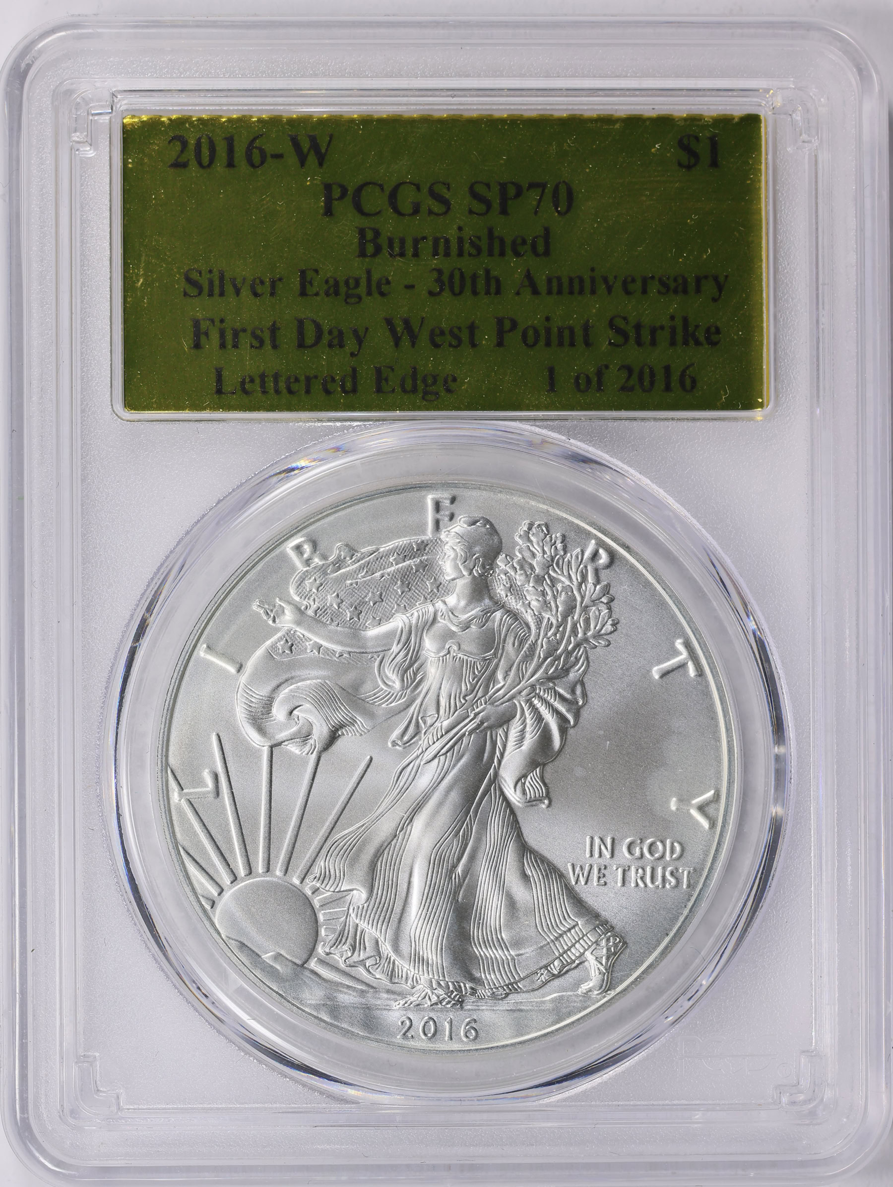 2016-W $1 Silver Eagle Burnished 30th Anniversary Lettered Edge