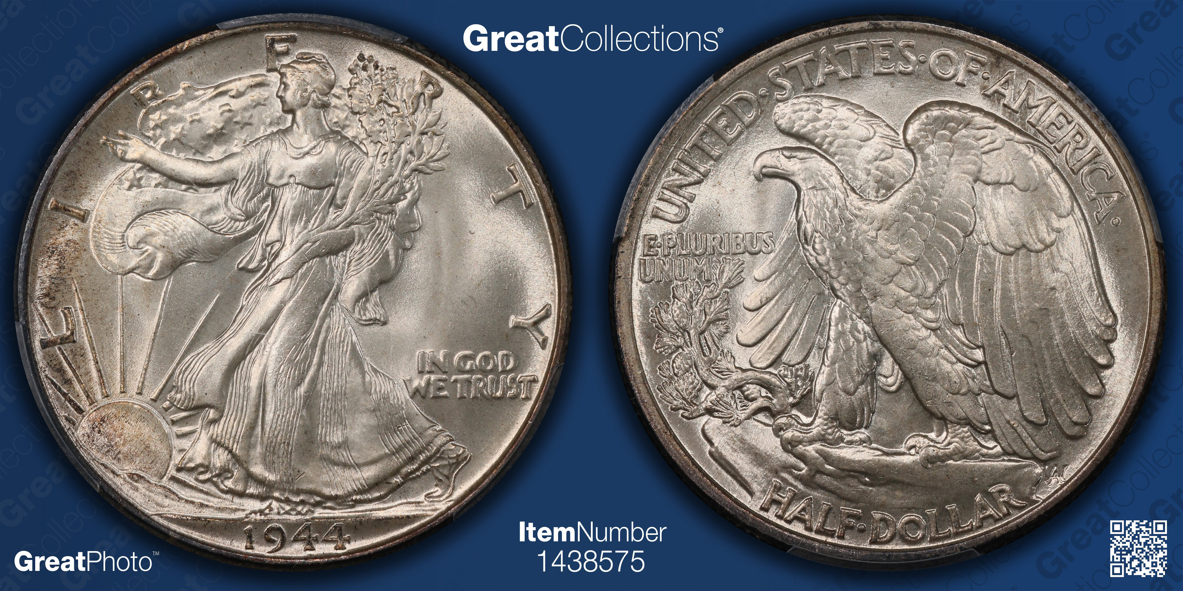 1944 Walking Liberty Half Dollar PCGS MS-67+ (CAC Green) (Toned) (Item ...