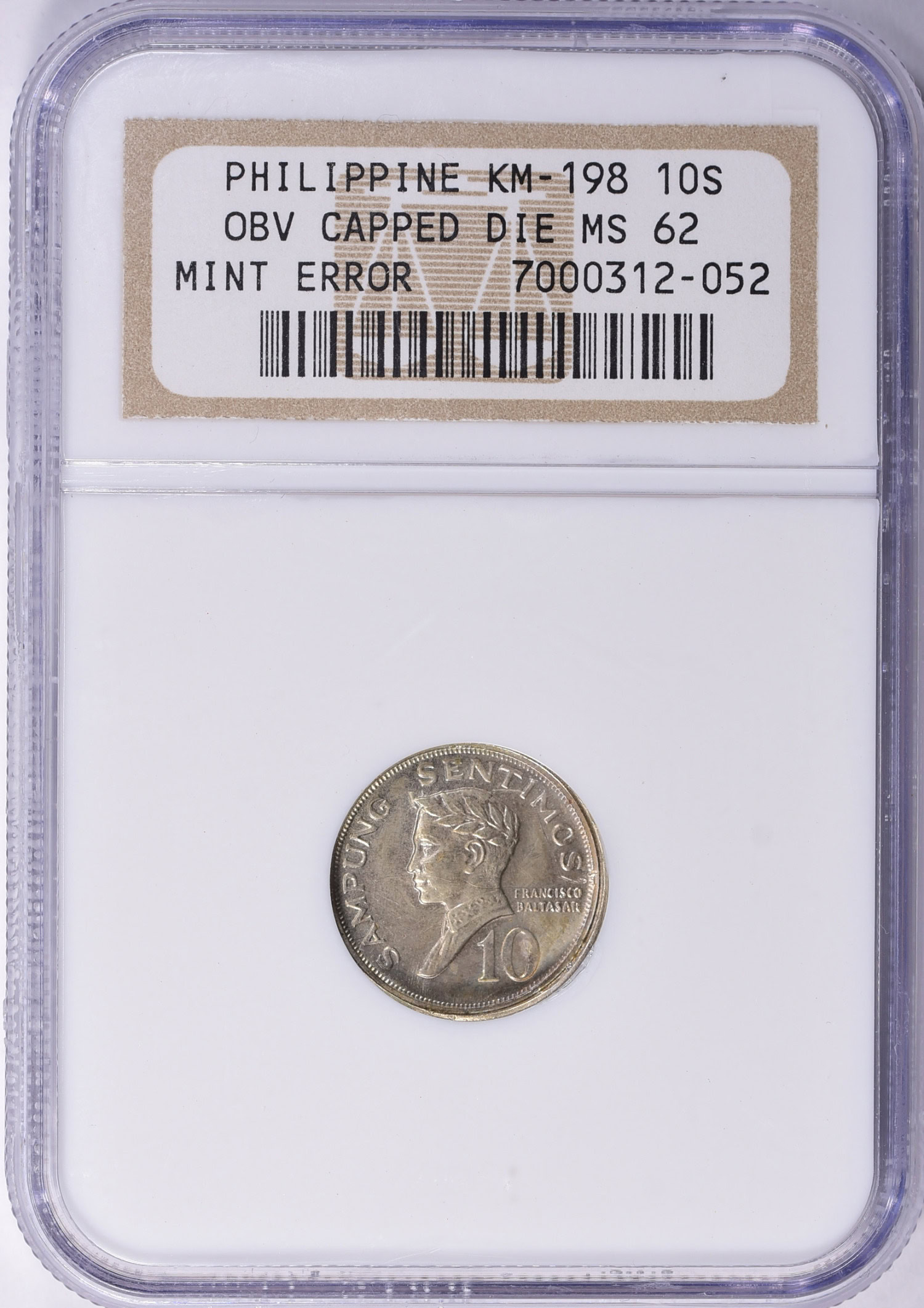 Philippines 10 Sentimos KM-198 Obverse Capped Die Error NGC MS-62 | NGC ...