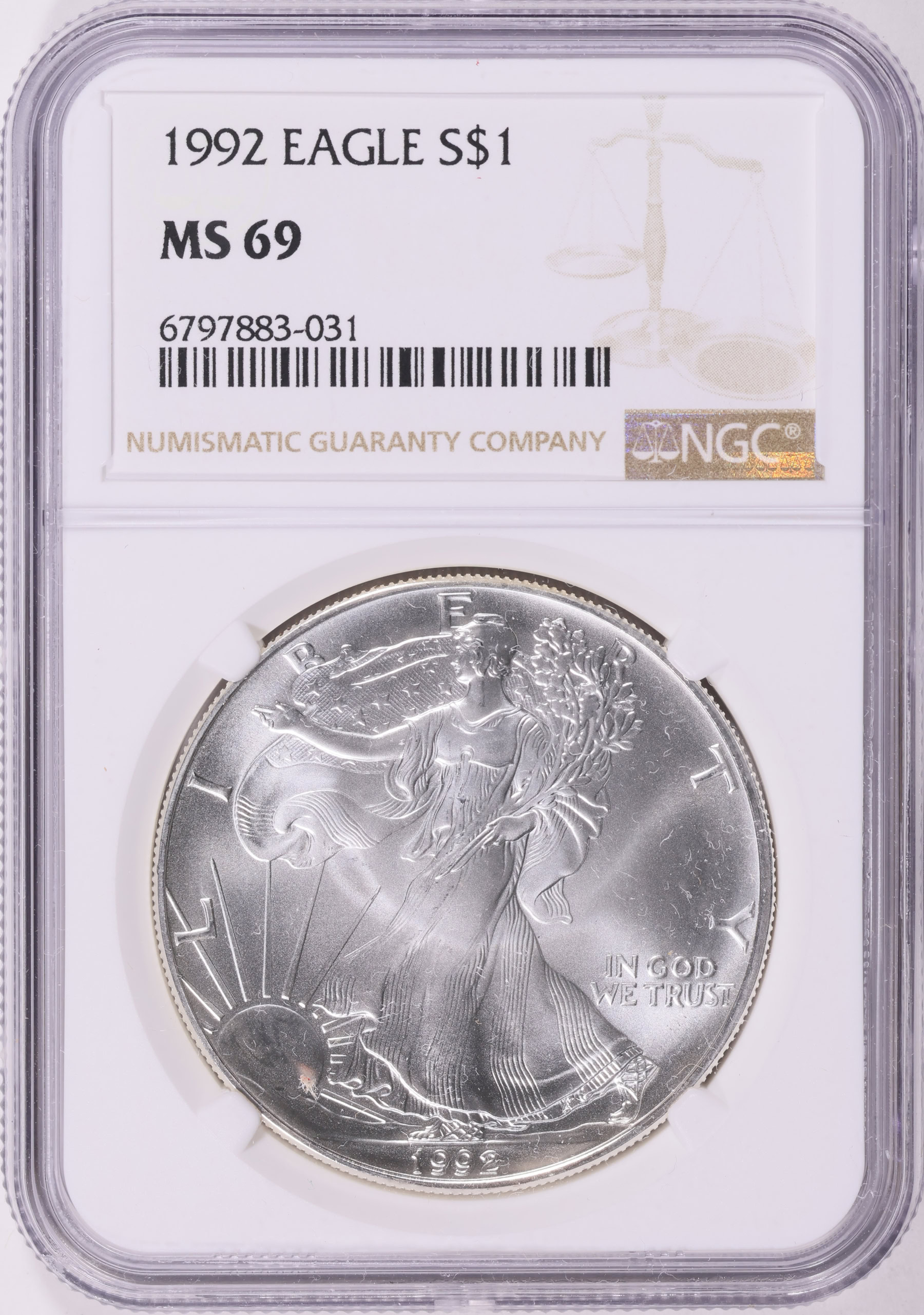 1992 $1 Silver Eagle NGC MS-69 (Item 1447259) | GreatCollections