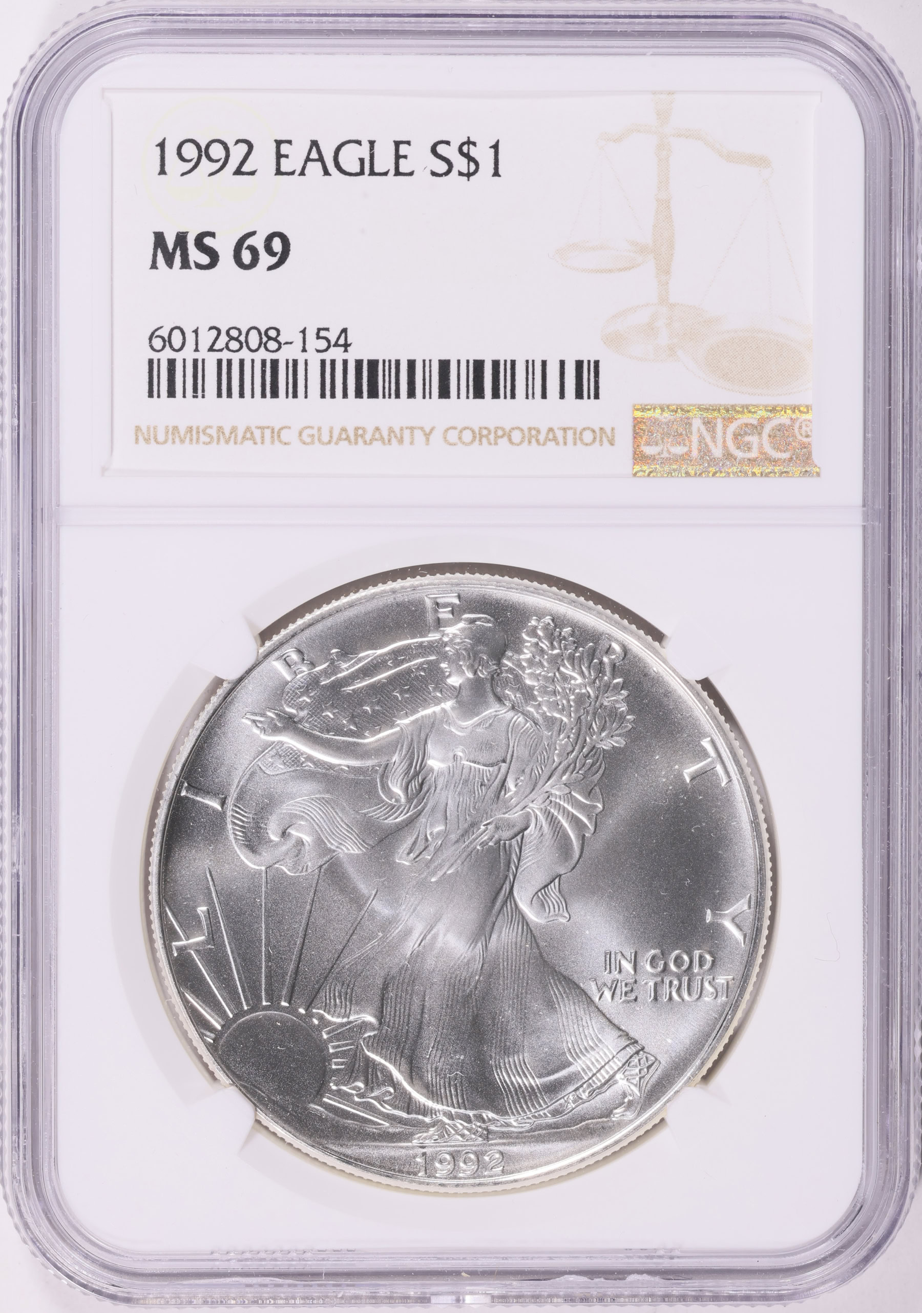 【銀高騰】1992年 イーグル銀貨 NGC MS69 AI需要 資産防衛 希少 1992 $1 Silver Eagle NGC MS-69 (Item 1447389) | GreatCollections