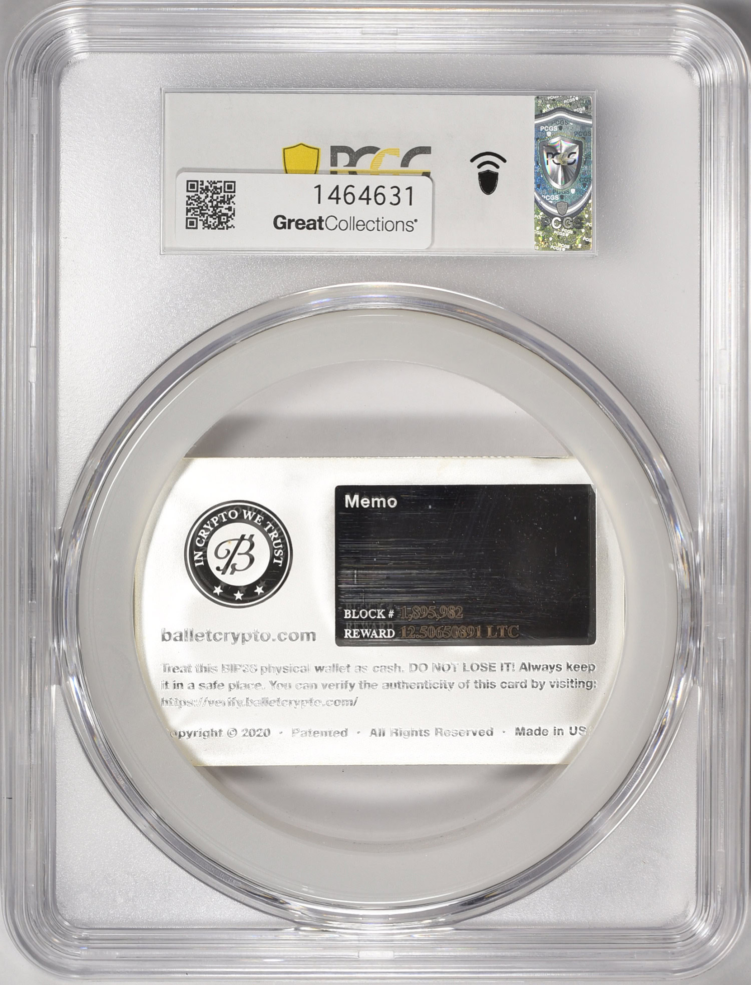2020) 12.5 LTC Ballet Litecoin 50g Silver Full Block Loaded PCGS Certified  Genuine (Serial #AA063298) | PCGS Cert #47996935 | GreatCollections Coin  Auctions Item #1464631