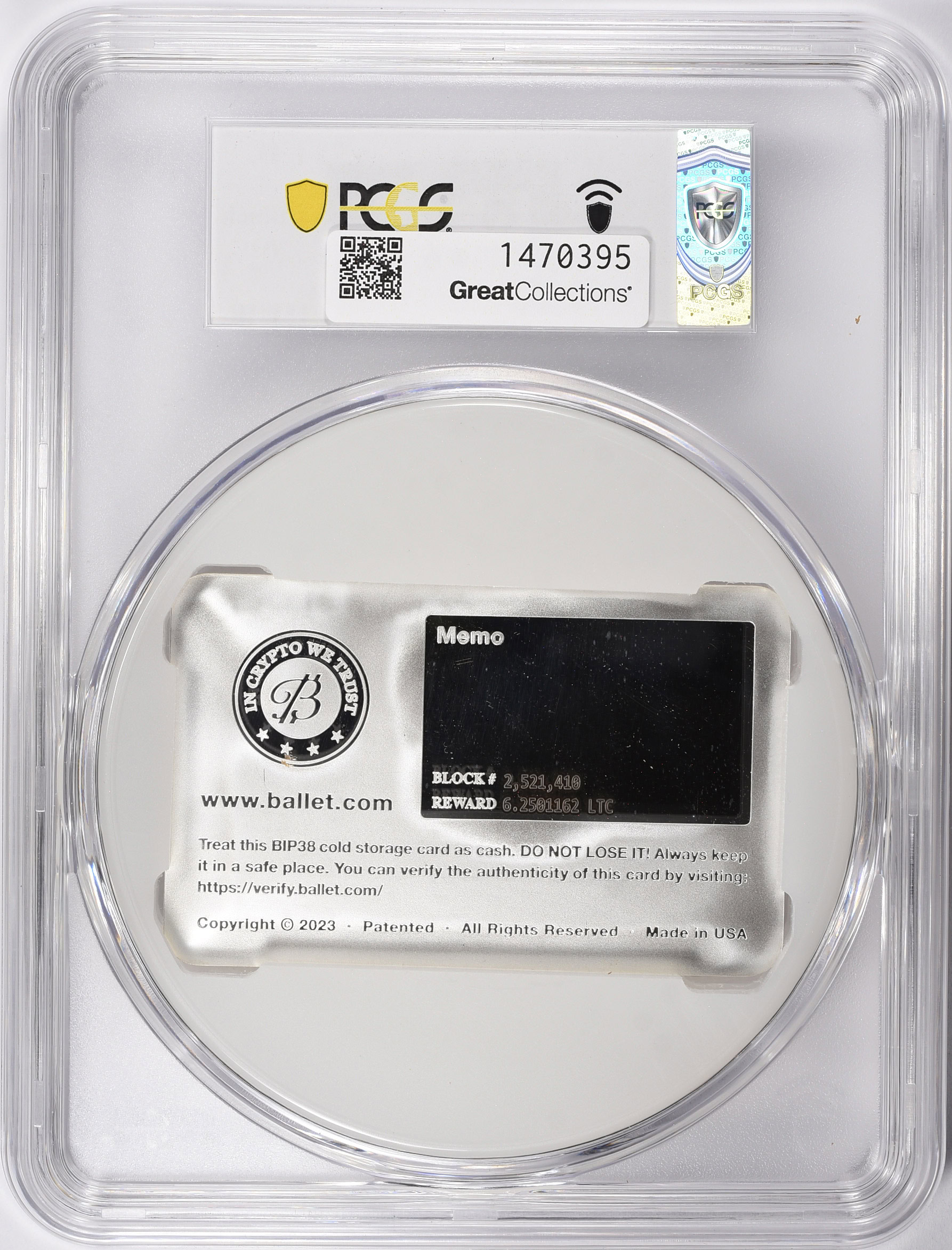 2023 6.25 LTC Ballet Litecoin 50g Silver Block PCGS Certified Genuine (#270  of 520) | PCGS Cert #48439028 | GreatCollections Coin Auctions Item #1470395