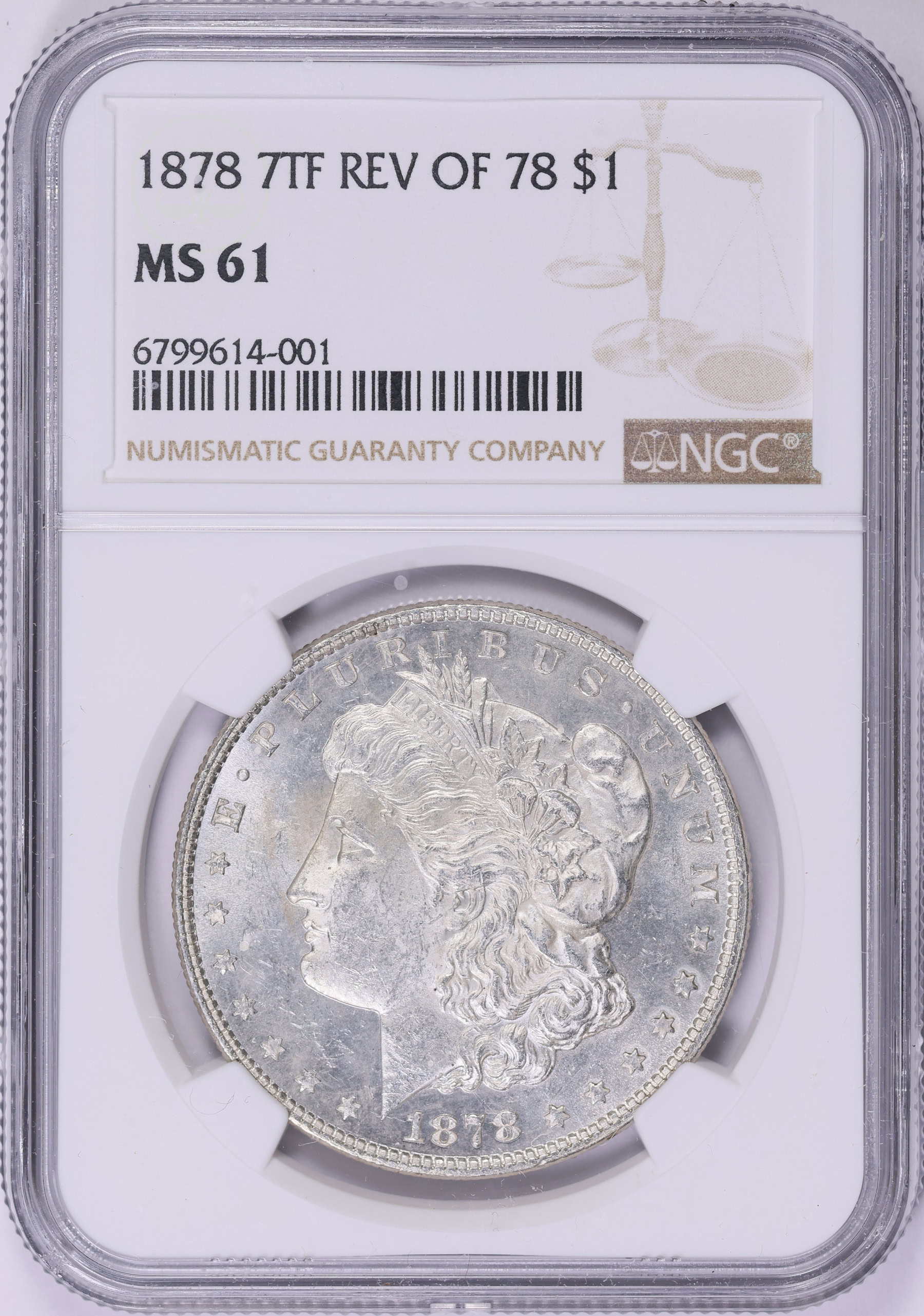1878 Morgan Silver Dollar 7 Tailfeathers, Reverse of 1878 NGC MS