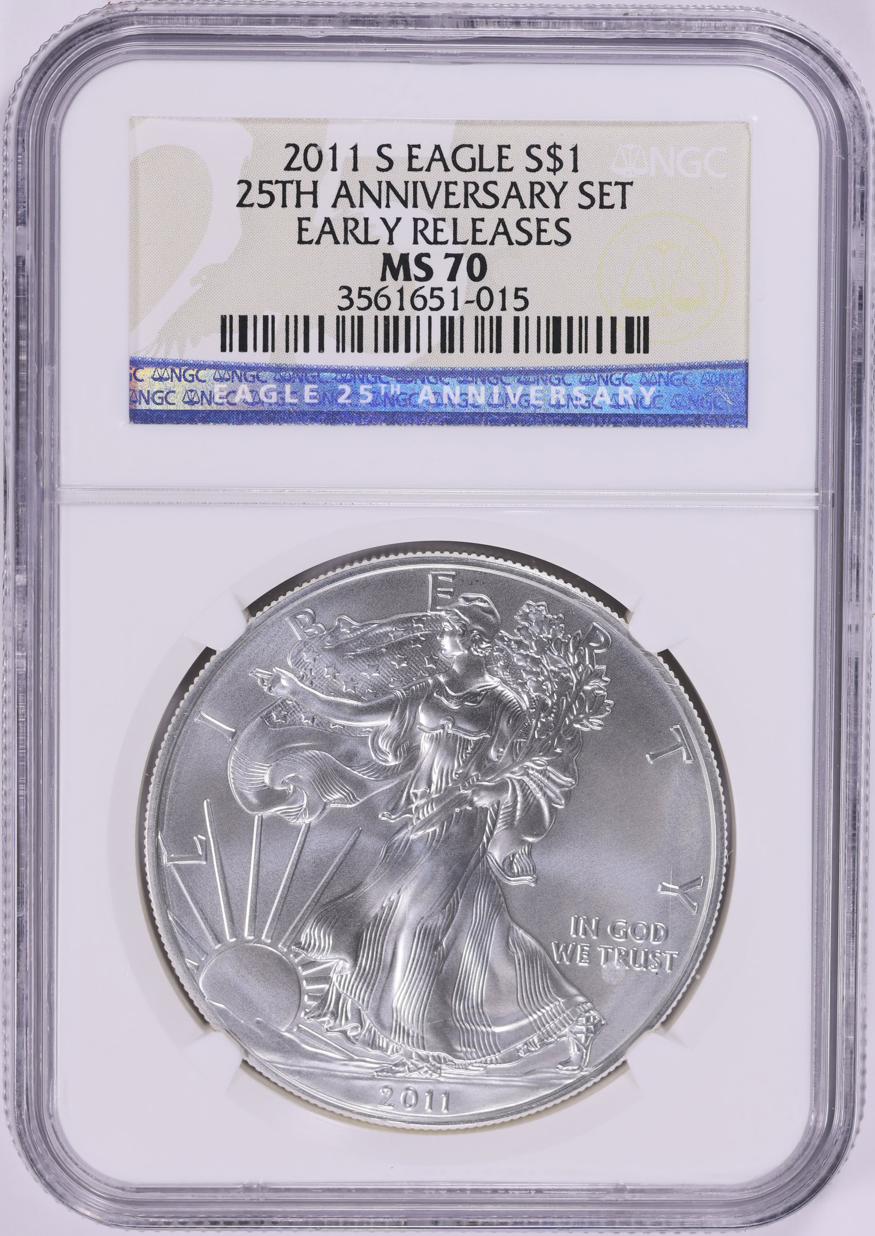 2011-S $1 Silver Eagle 25th Anniversary Early Releases NGC MS-70