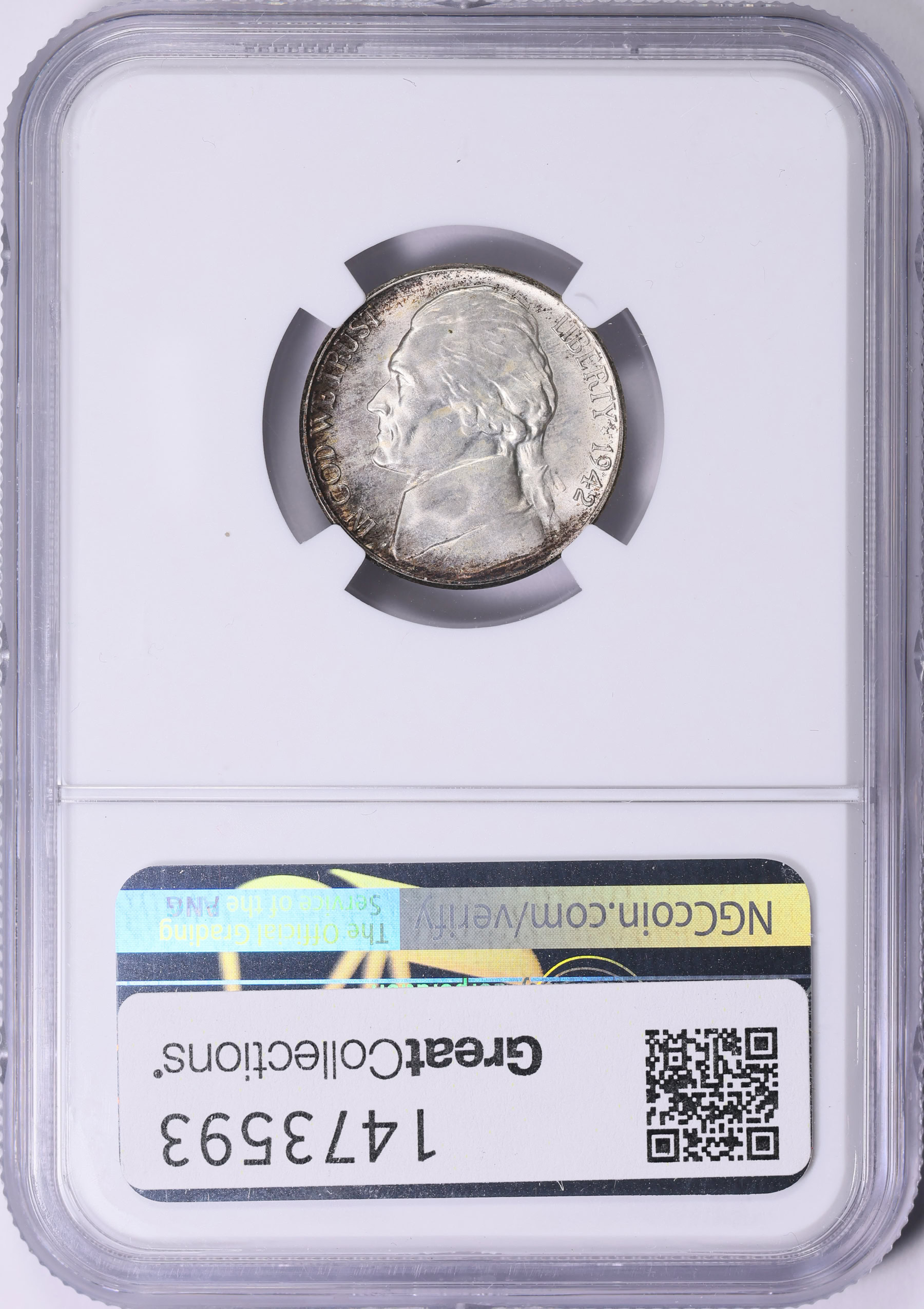 Mint Error 1942-S Jefferson Nickel Type 2 Reverse Struck Thru NGC
