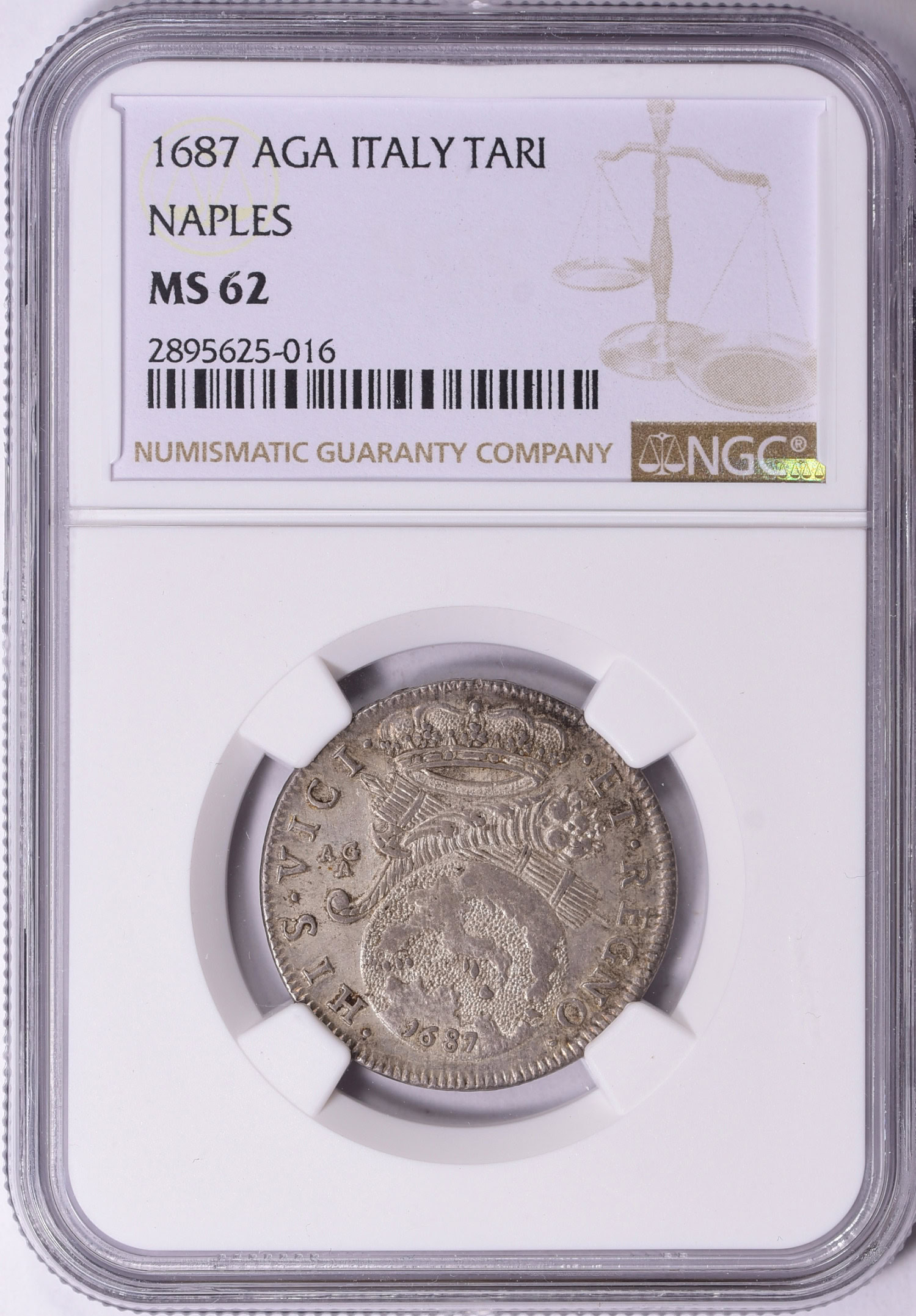 Italy - Naples 1687-AG A Silver Tari KM-104 NGC MS-62 (Item