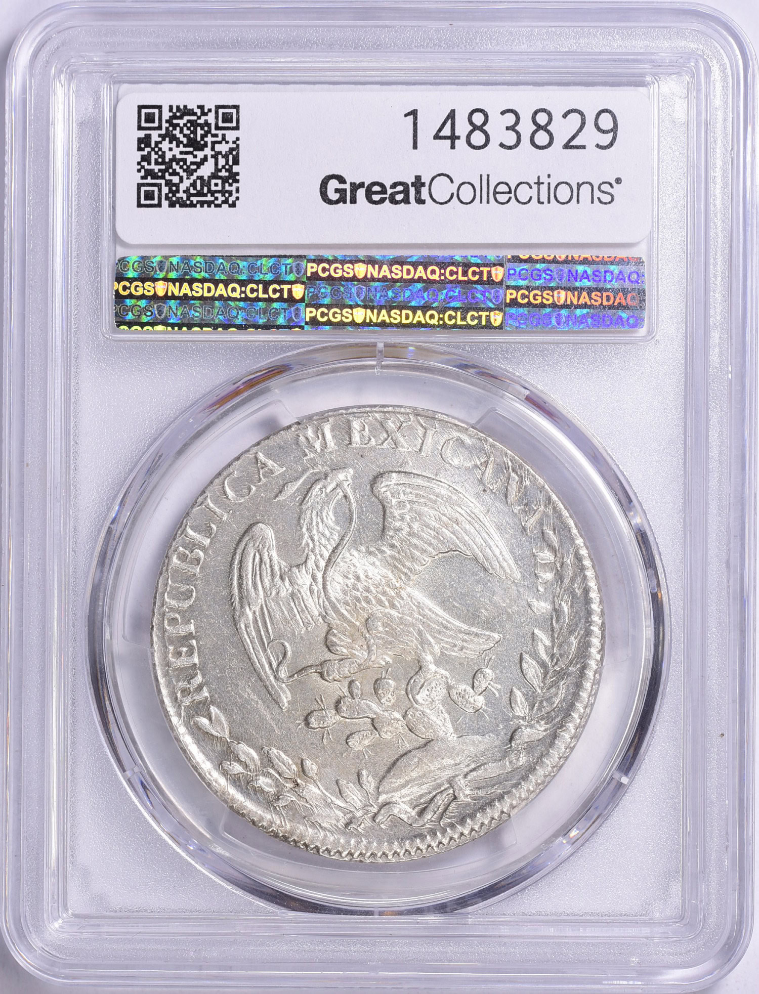 Mexico 1833-Go MJ Silver 8 Reales Straight J KM-377.8 PCGS MS-63