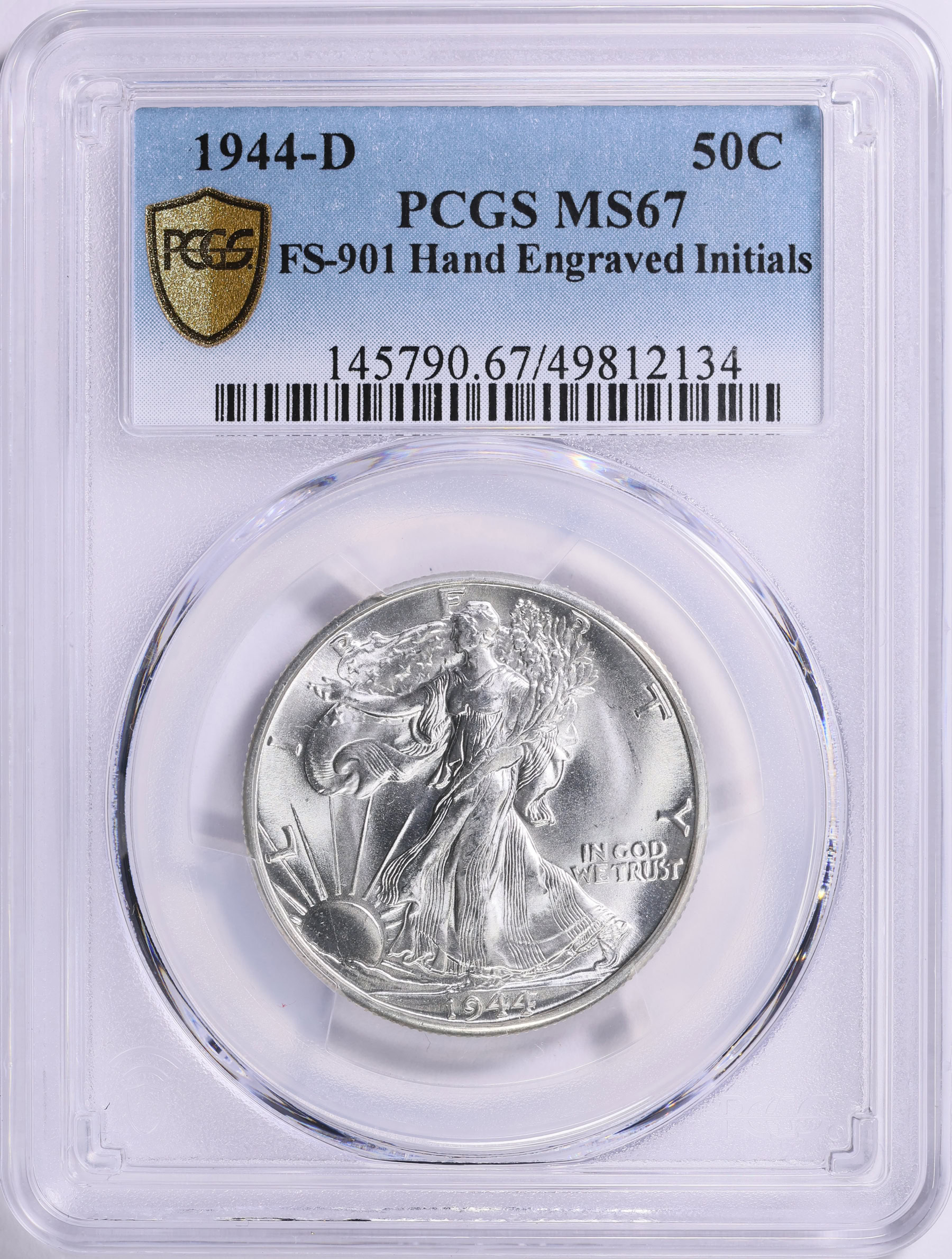 1944-D Walking Liberty Half Dollar FS-901 Hand Engraved Initials
