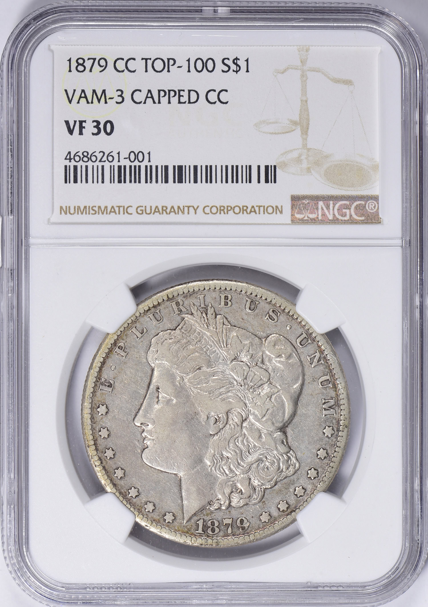 1879-CC Morgan Silver Dollar Capped Die VAM-3 Top 100 NGC VF-30