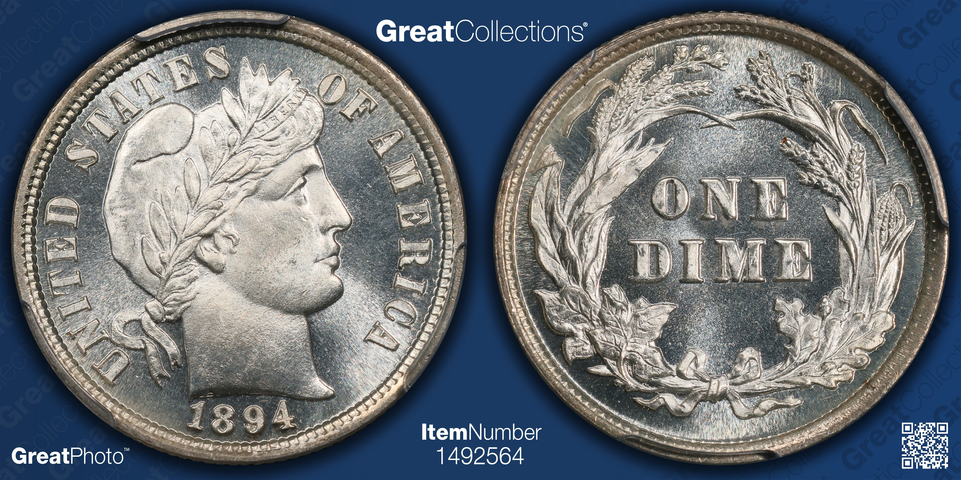 1894 Barber Dime PCGS Proof-67 CAMEO (Item 1492564) | GreatCollections ...